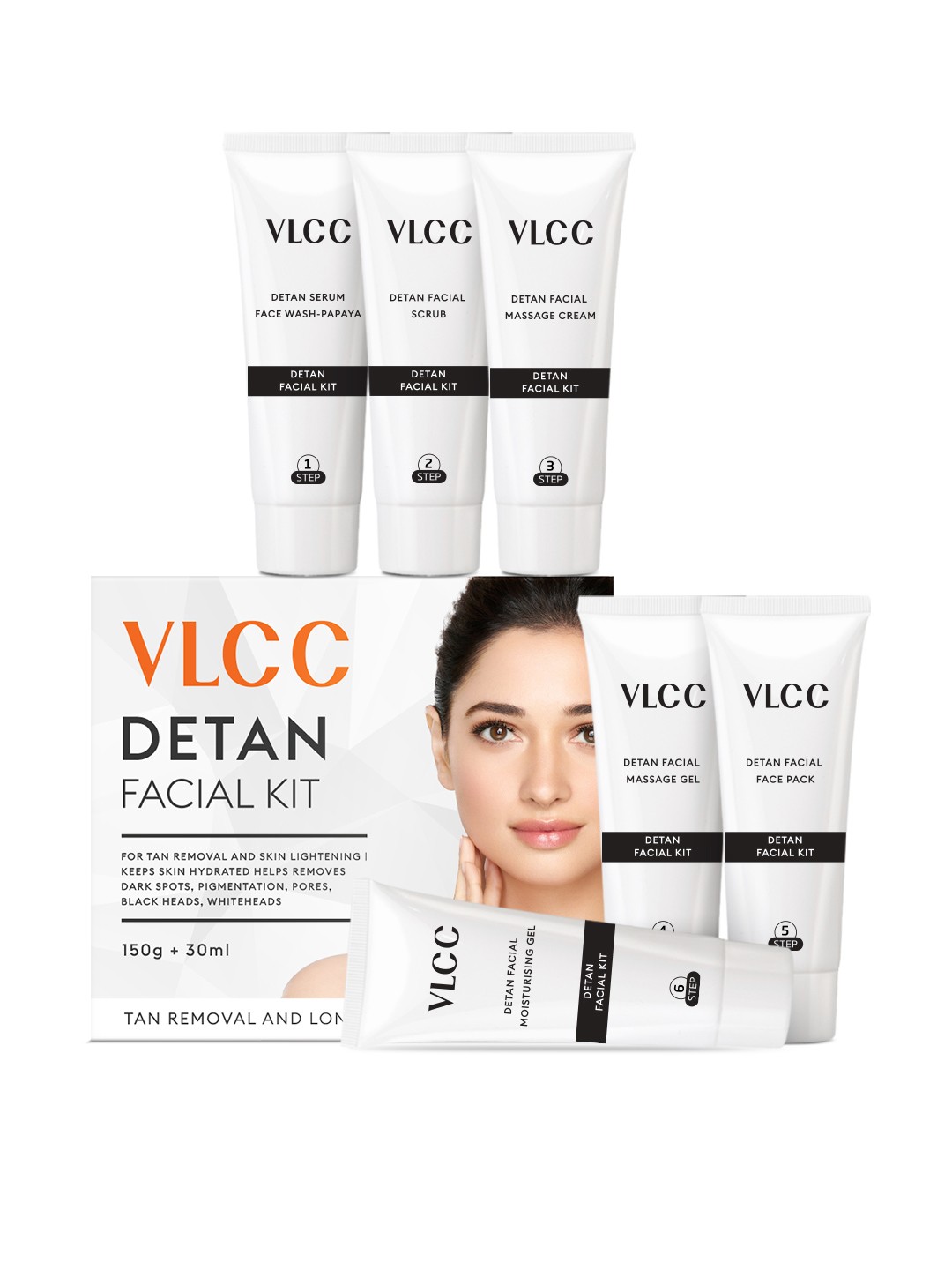 

VLCC 6 Step De-Tan Facial Kit - For Skin Lightening & Long Lasting Glow- 180g, White