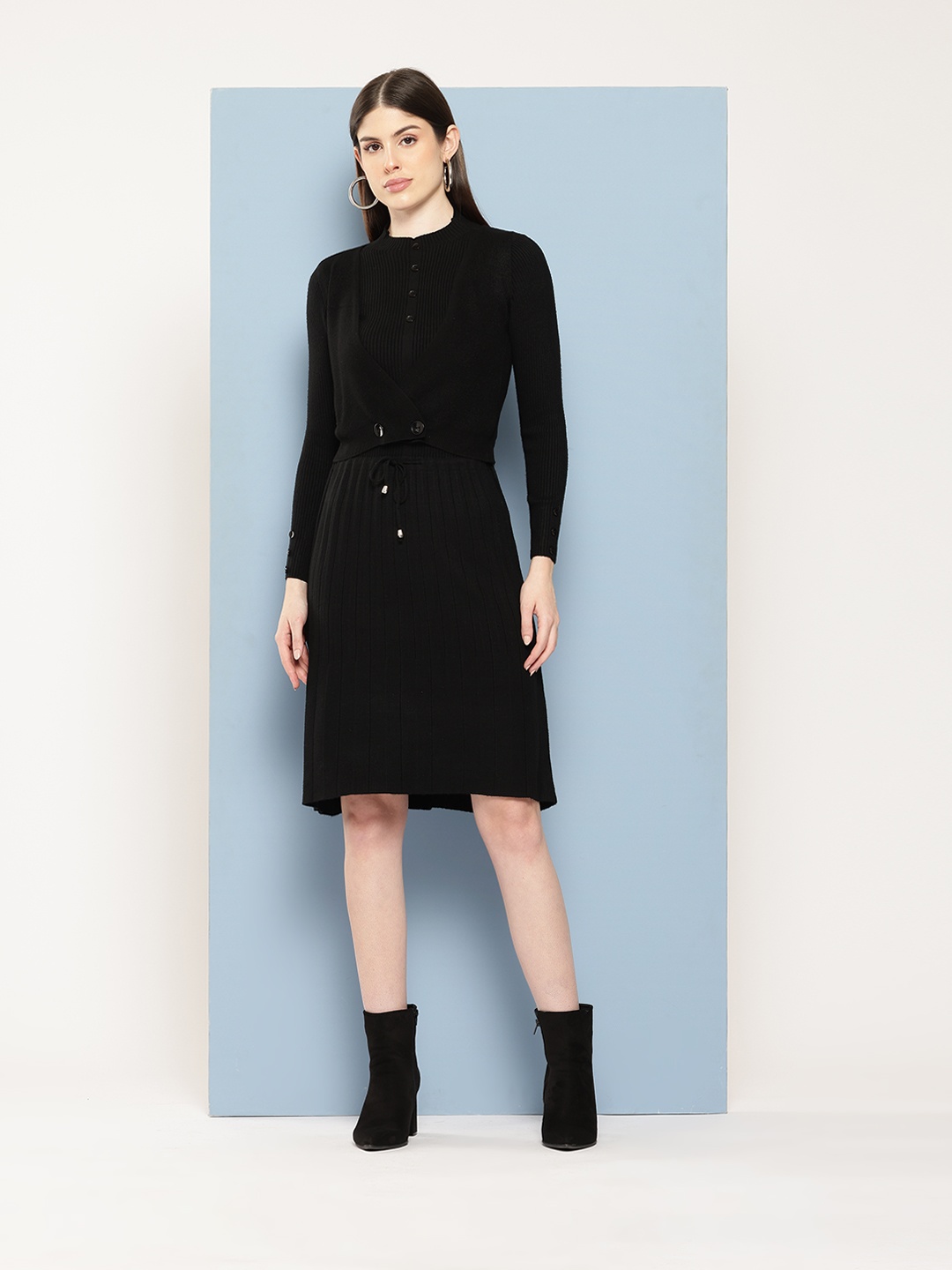 

Chemistry Woollen A-Line Dress with Vest, Black
