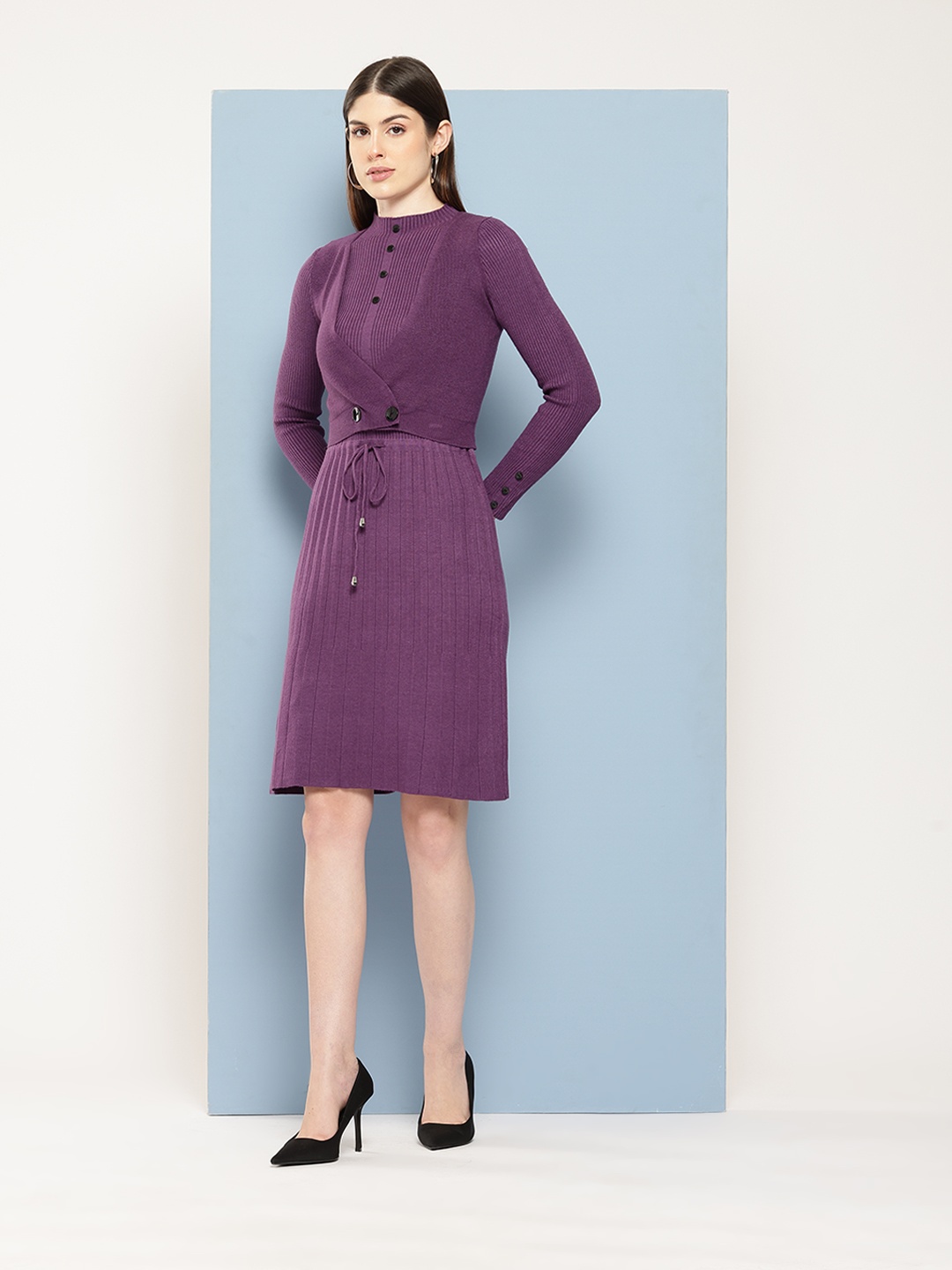 

Chemistry Woollen A-Line Dress with Vest, Purple