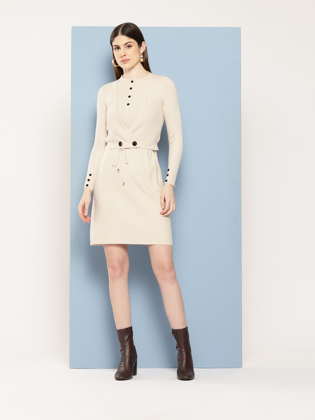 

Chemistry Woollen A-Line Dress with Vest, Cream