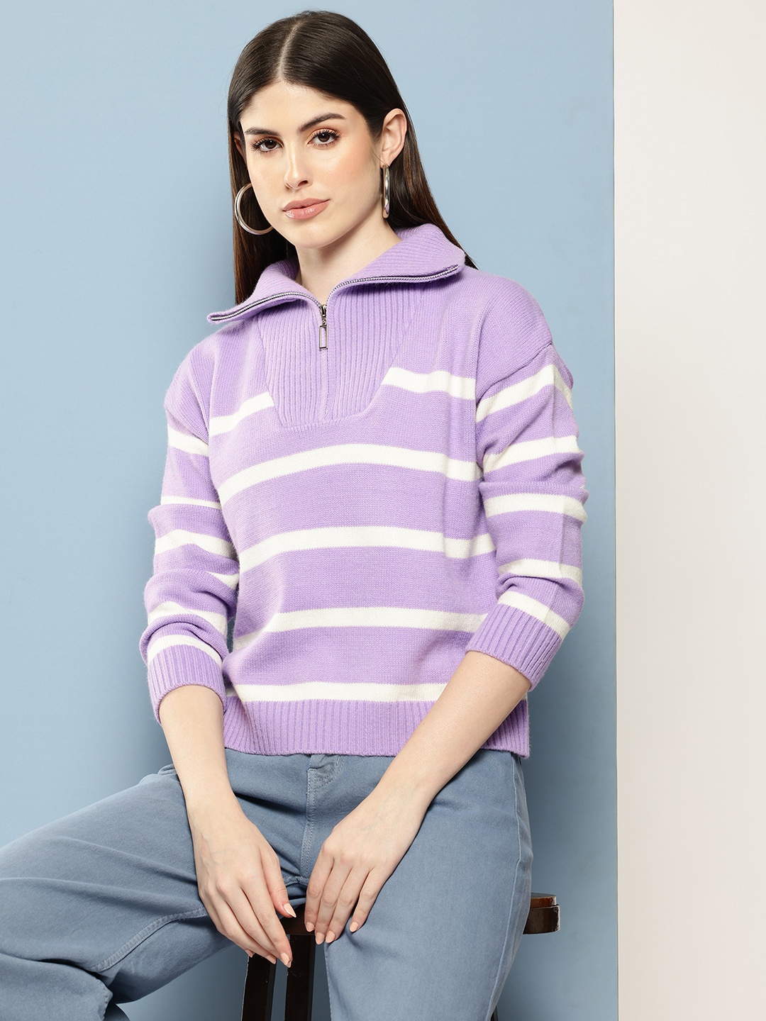 

Chemistry Women Striped Woollen Pullover, Lavender