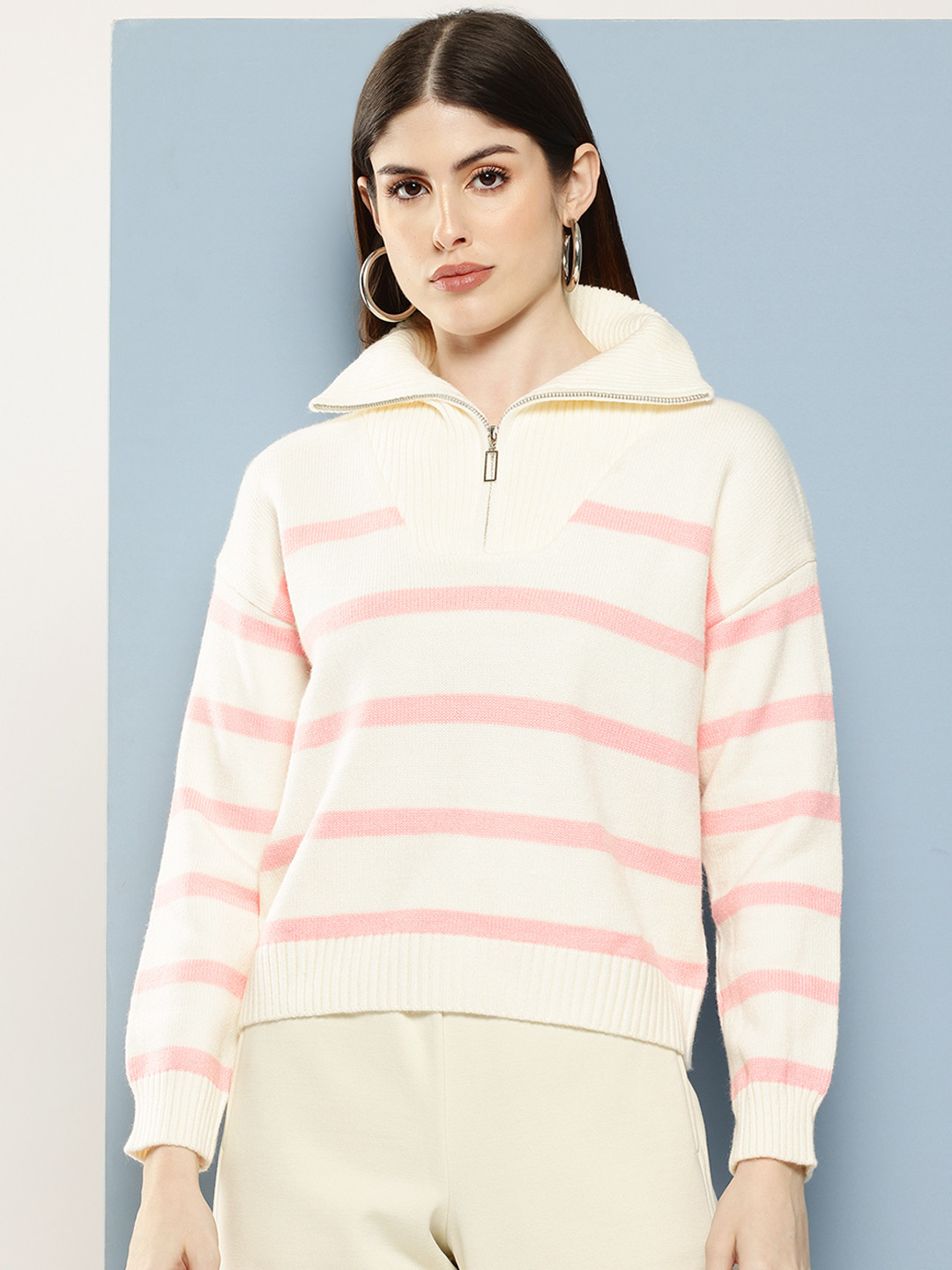 

Chemistry Women Striped Woollen Pullover, Pink