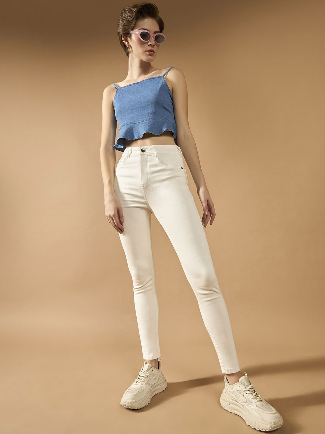 

DOLCE CRUDO Women Skinny Fit Stretchable Jeans, Off white