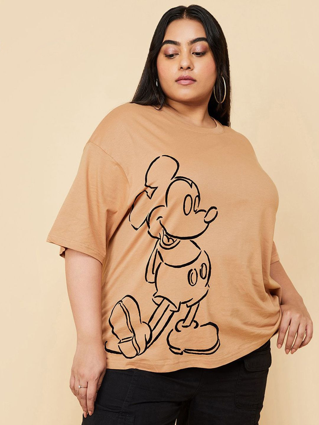 

Max URB_N Women Mickey Mouse Printed T-shirt, Brown