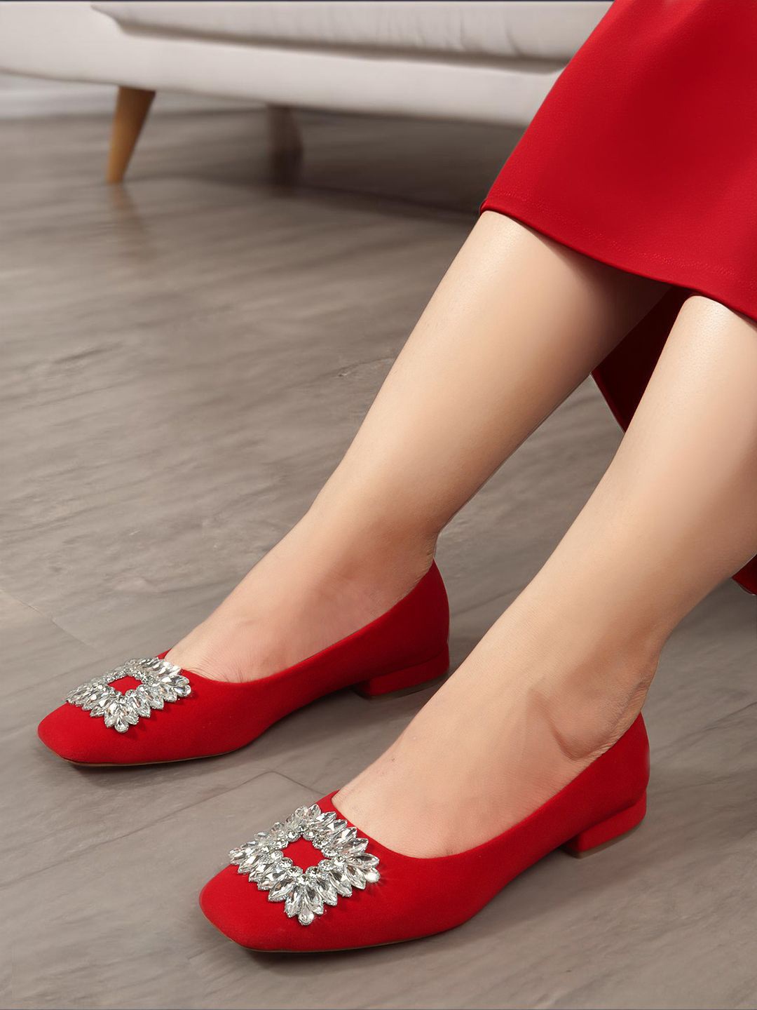 

Lavie Women Western Embellished Block Heels Mules, Red