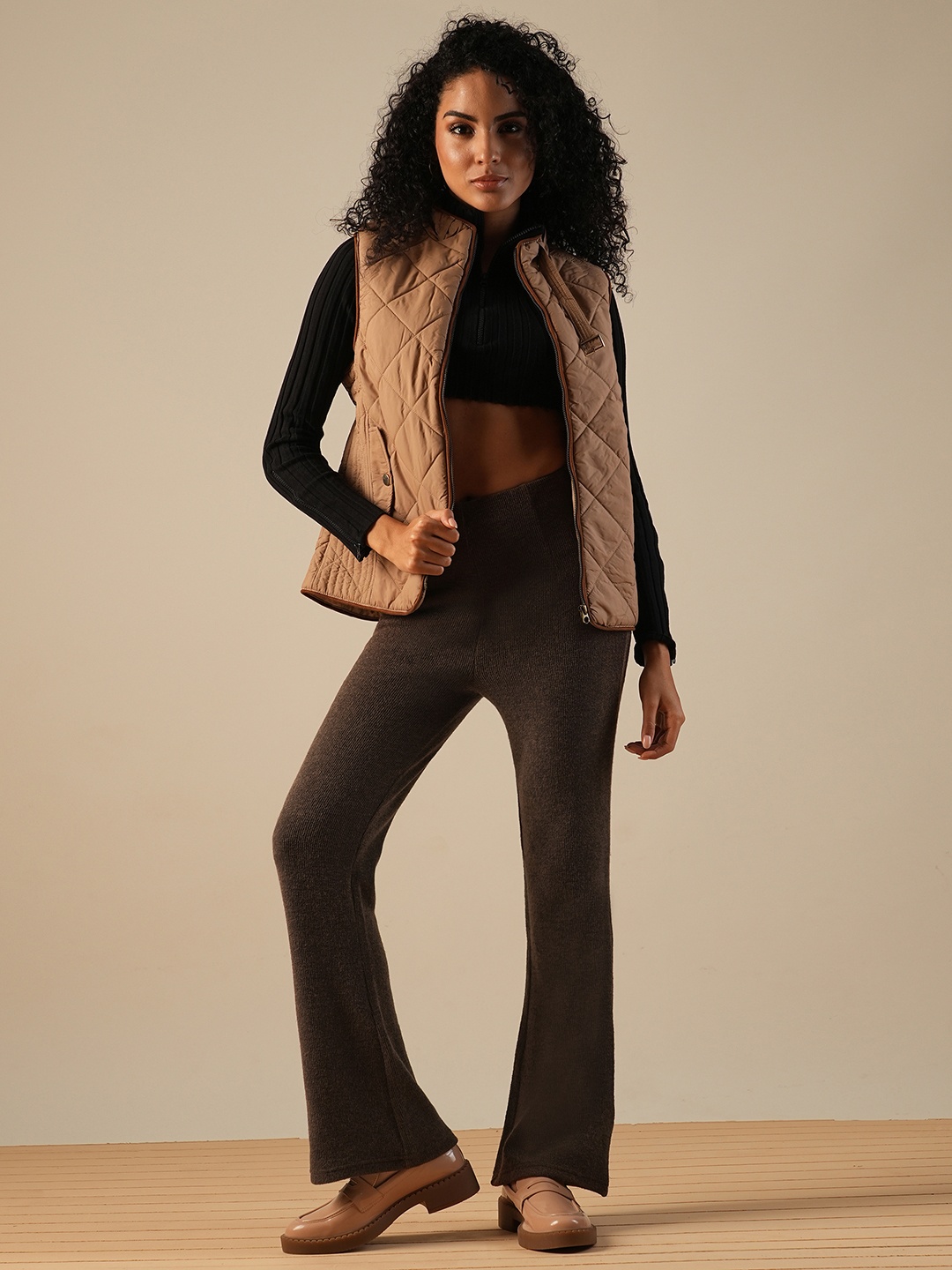 

Globus Self Design High-Rise Flared Party Treggings, Brown