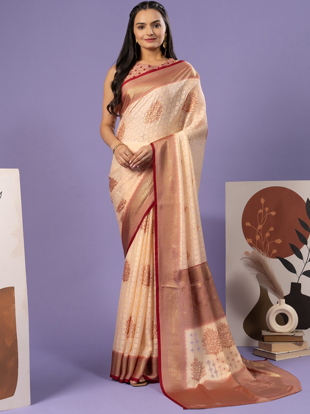 

RACHNA Batik Printed Ready to Wear Saree, Maroon