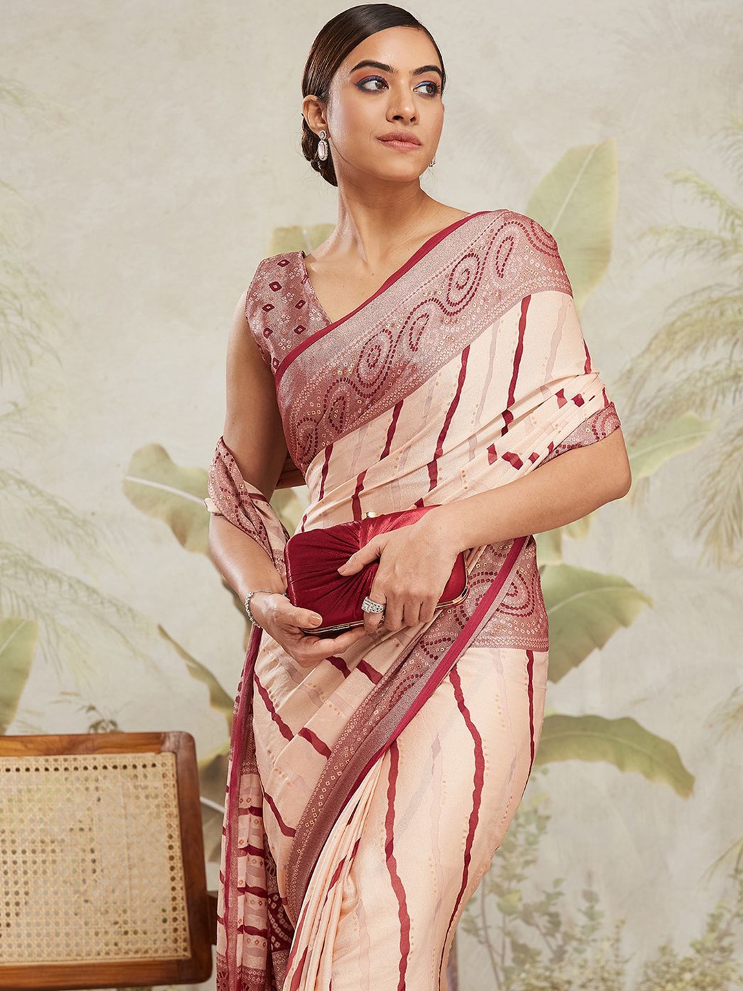 

RACHNA Leheriya Printed Ready To wear Brasso Saree, Peach