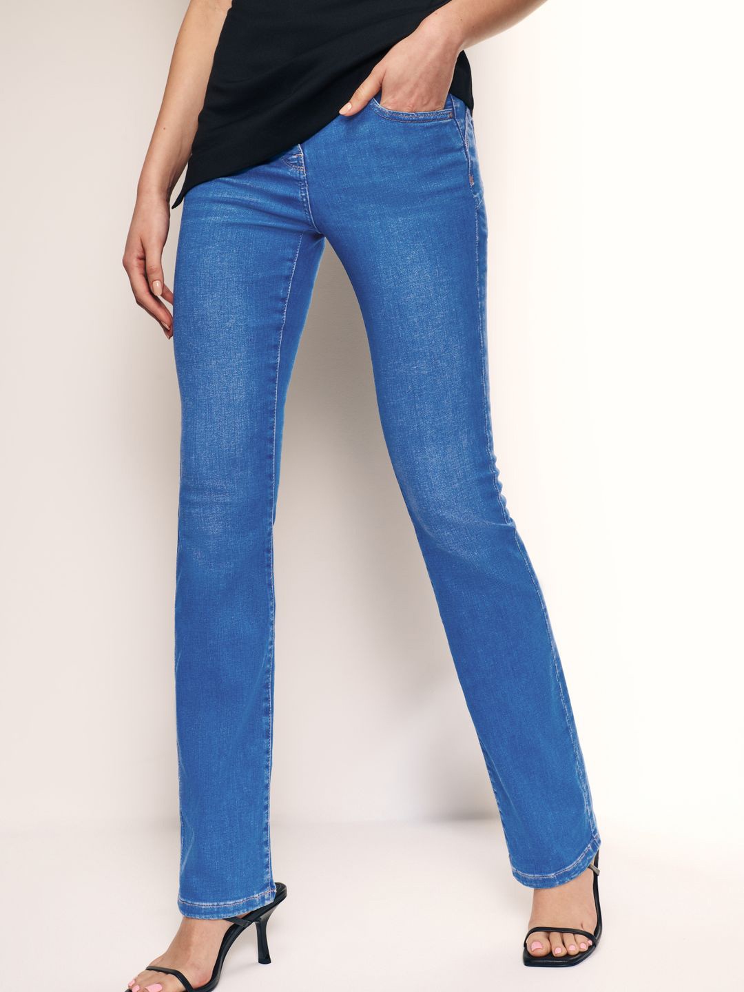 

NEXT Women Slim Bootcut High-Rise Light Fade Stretchable Jeans, Blue