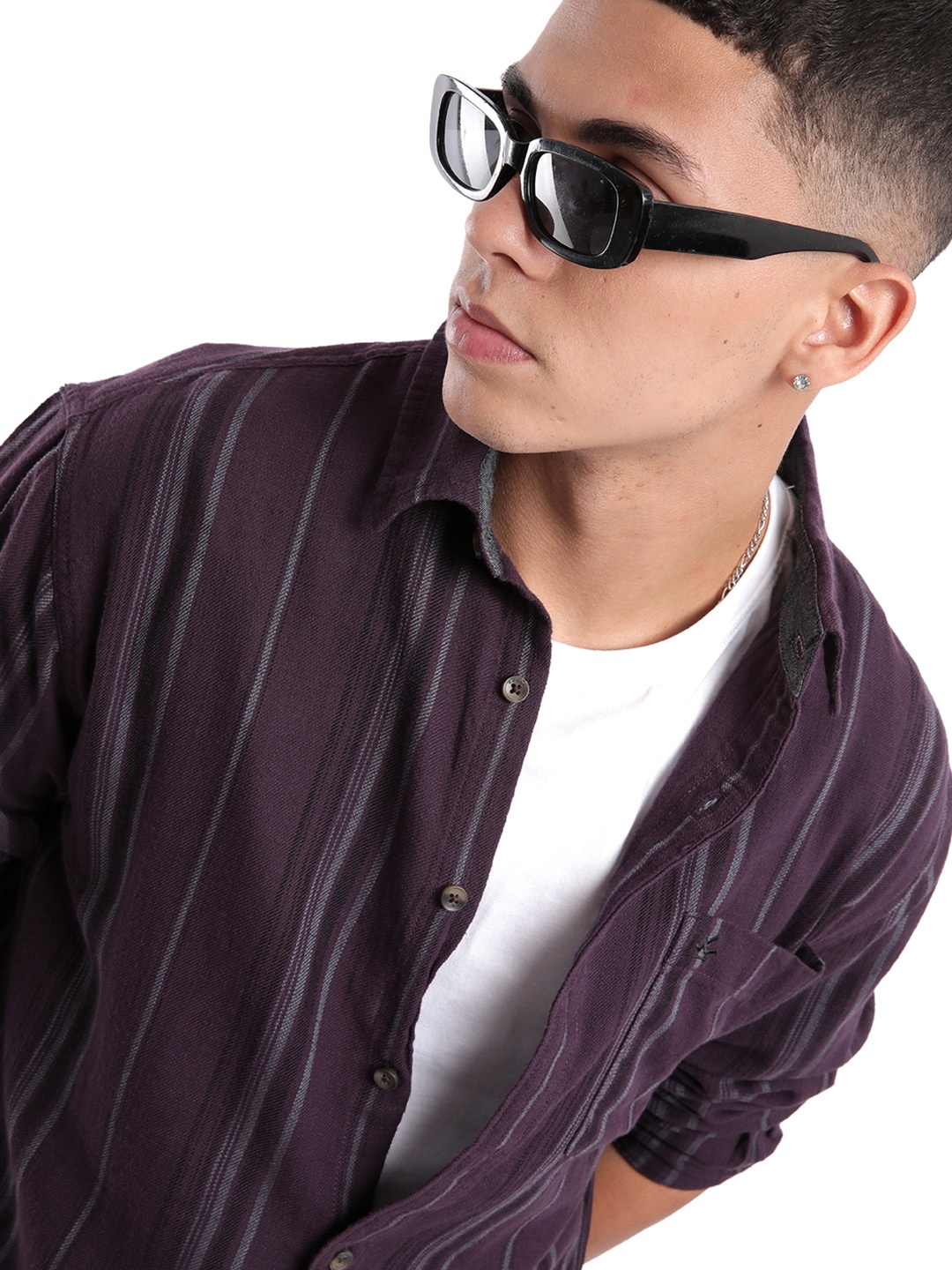 

WROGN Men Comfort Opaque Striped Casual Shirt, Purple