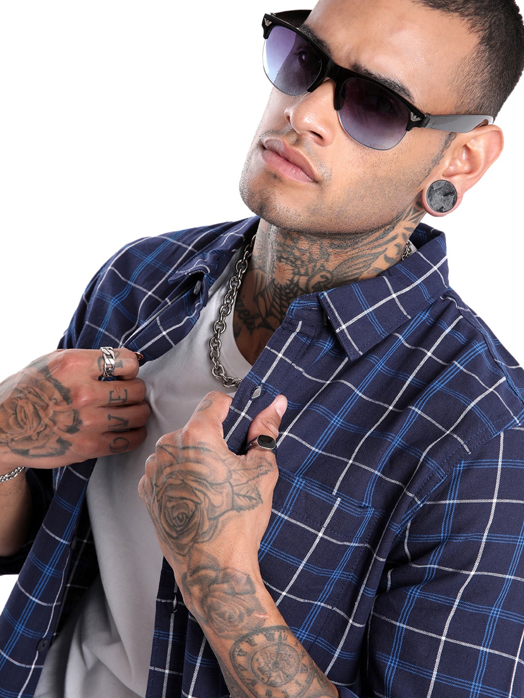 

WROGN Men Comfort Opaque Checked Casual Shirt, Navy blue