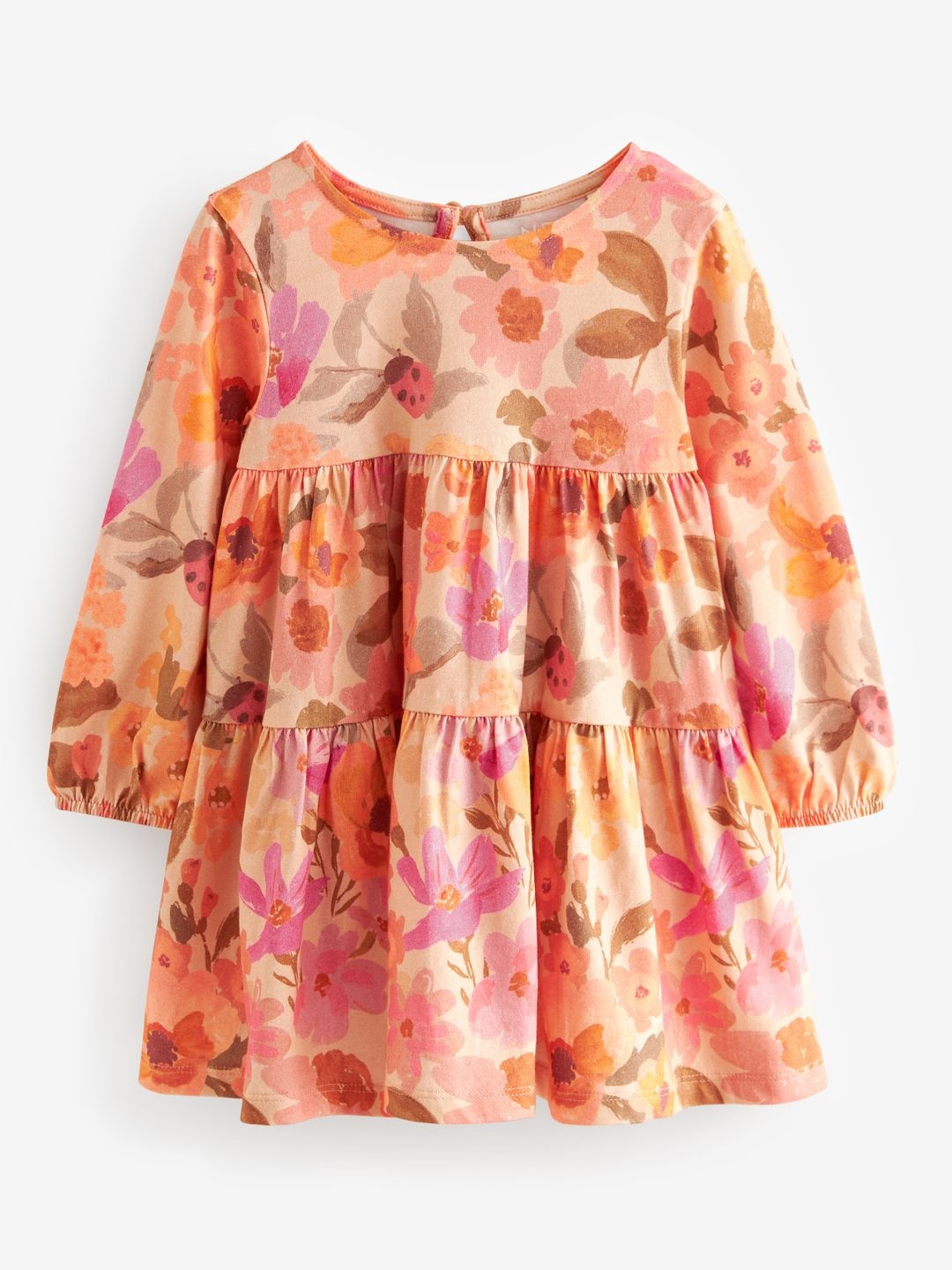 

NEXT Girls WATERCOL FLORAL Print Pure Cotton A-Line Dress, Orange