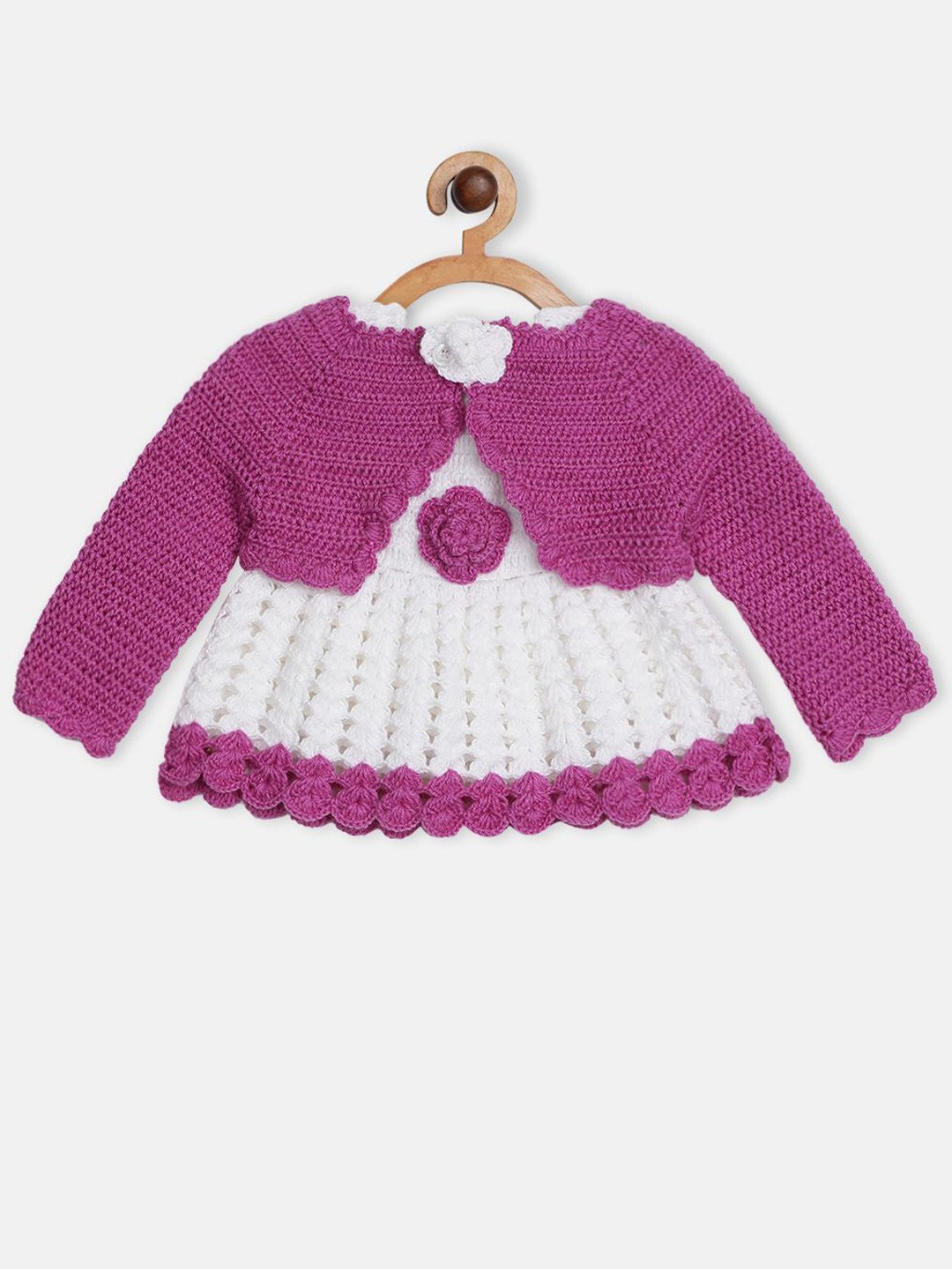 

CHUTPUT Infant Girls Self Design Pure Wool Fit & Flare Dress With Jacket, Purple