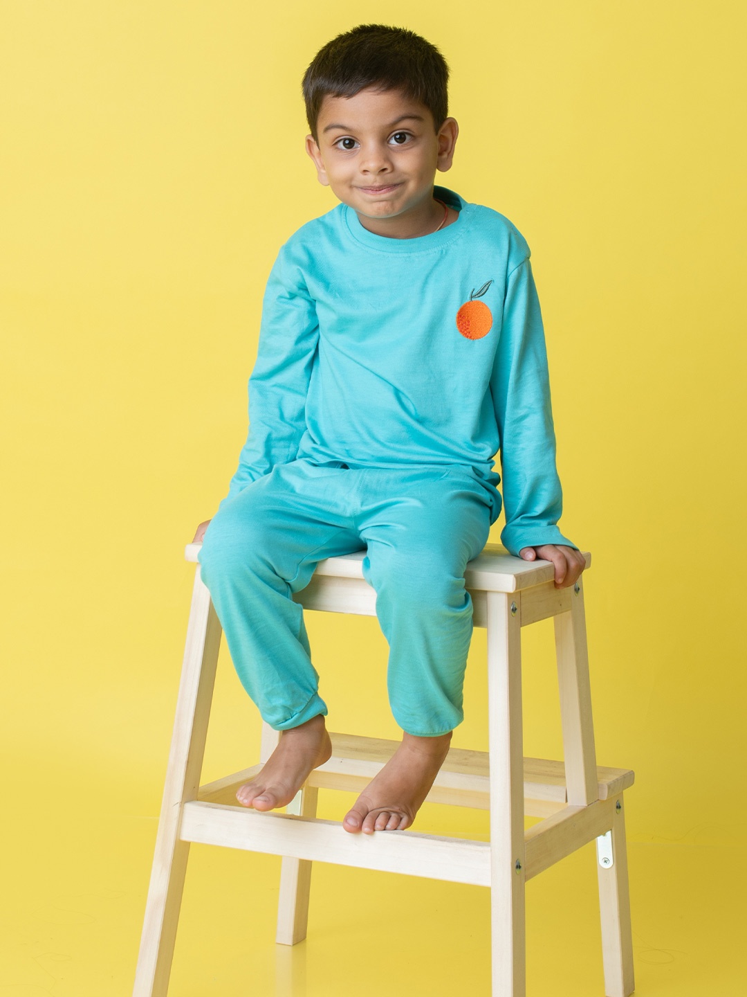 

Orange Sugar Kids Pure Cotton T-shirt with Joggers, Turquoise blue