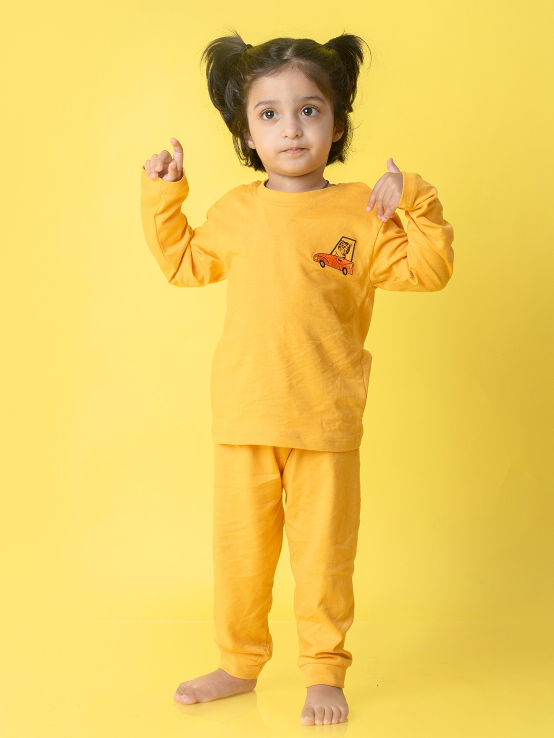 

Orange Sugar Kids Printed Round Neck Pure Cotton T-shirt With Joggers, Mustard