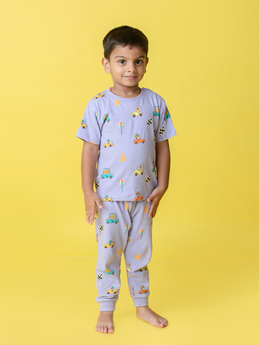 

Orange Sugar Kids Racing Cars Printed Pure Cotton T-shirt With Pyjama, Lavender