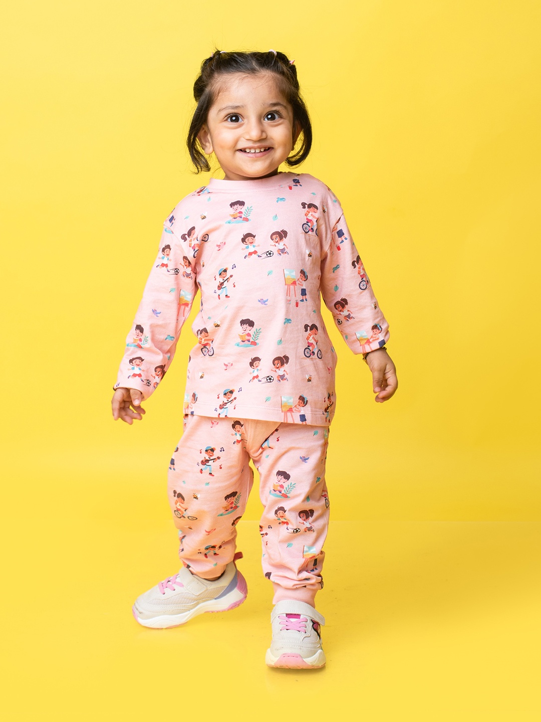 

Orange Sugar Kids Printed Pure Cotton T-shirt with Pyjamas, Pink