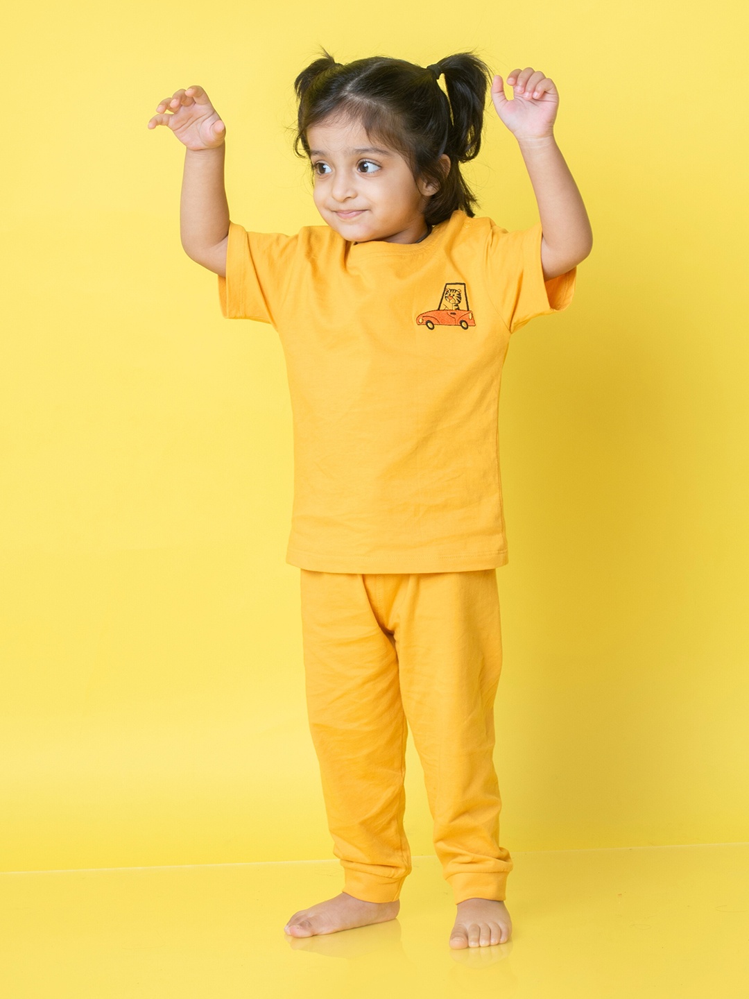 

Orange Sugar Kids Tiger Ride Printed Pure Cotton T-shirt With Pyjama, Mustard