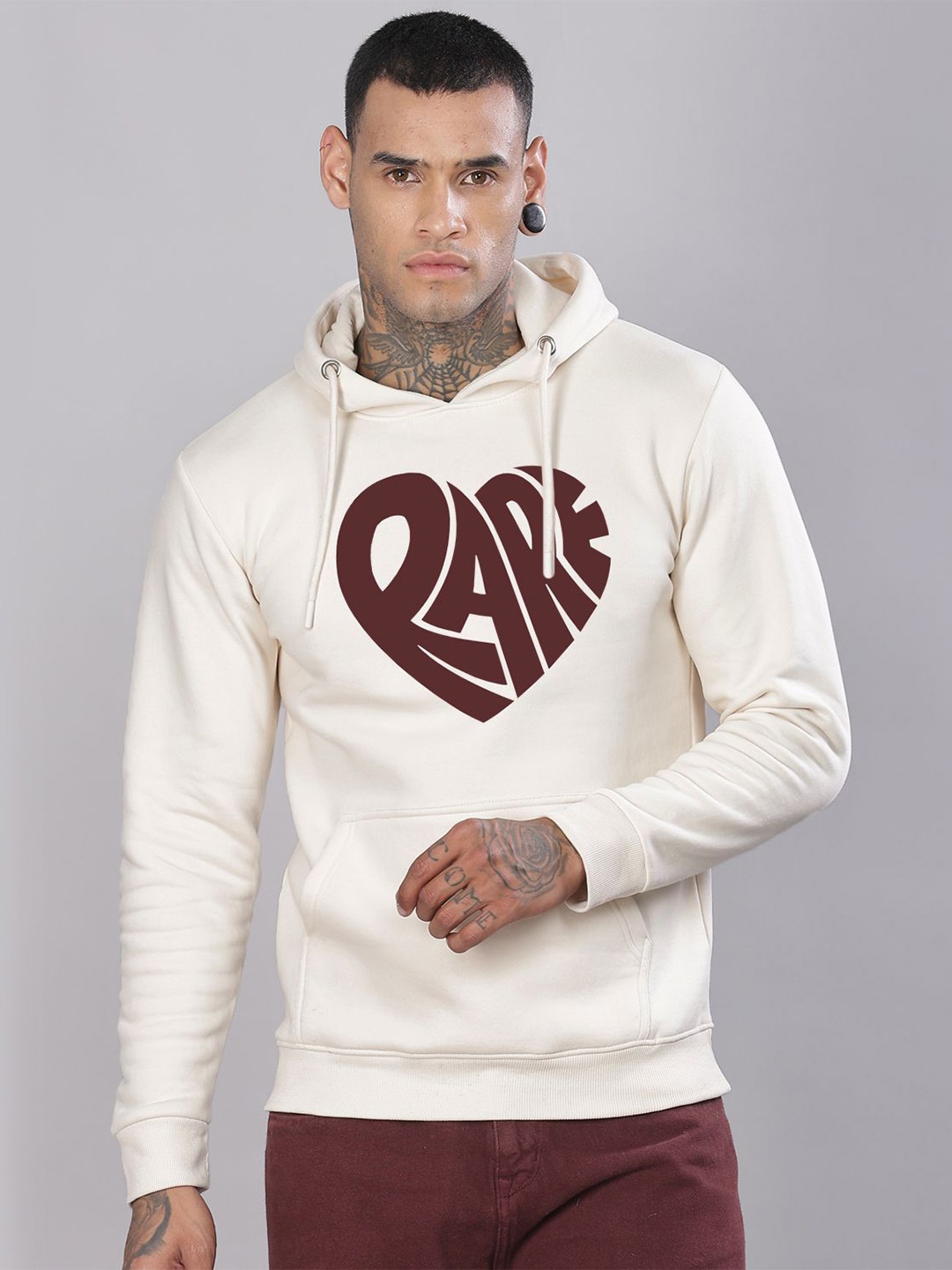 

ADRO Men Cotton Long Sleeves Printed Hooded Sweatshirt, White