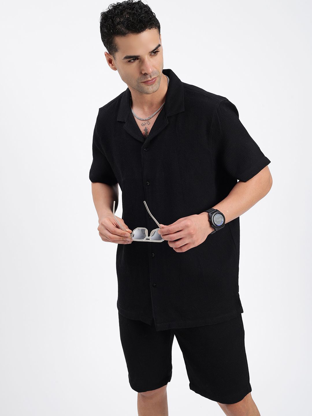 

SHOWOFF Shirt With Shorts Co-Ords, Black