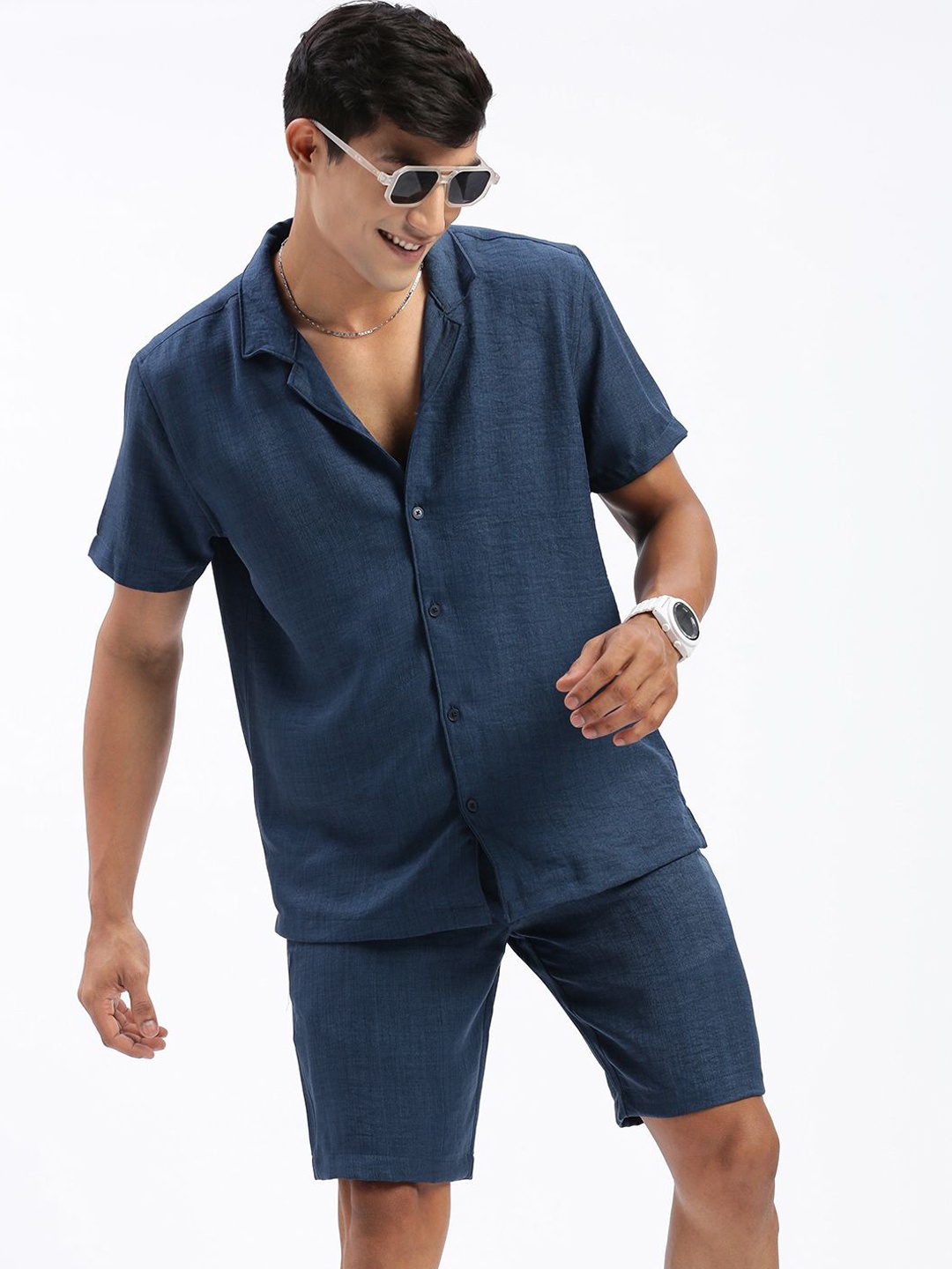 

SHOWOFF Shirt Collar Short Sleeves Shirt With Shorts, Navy blue