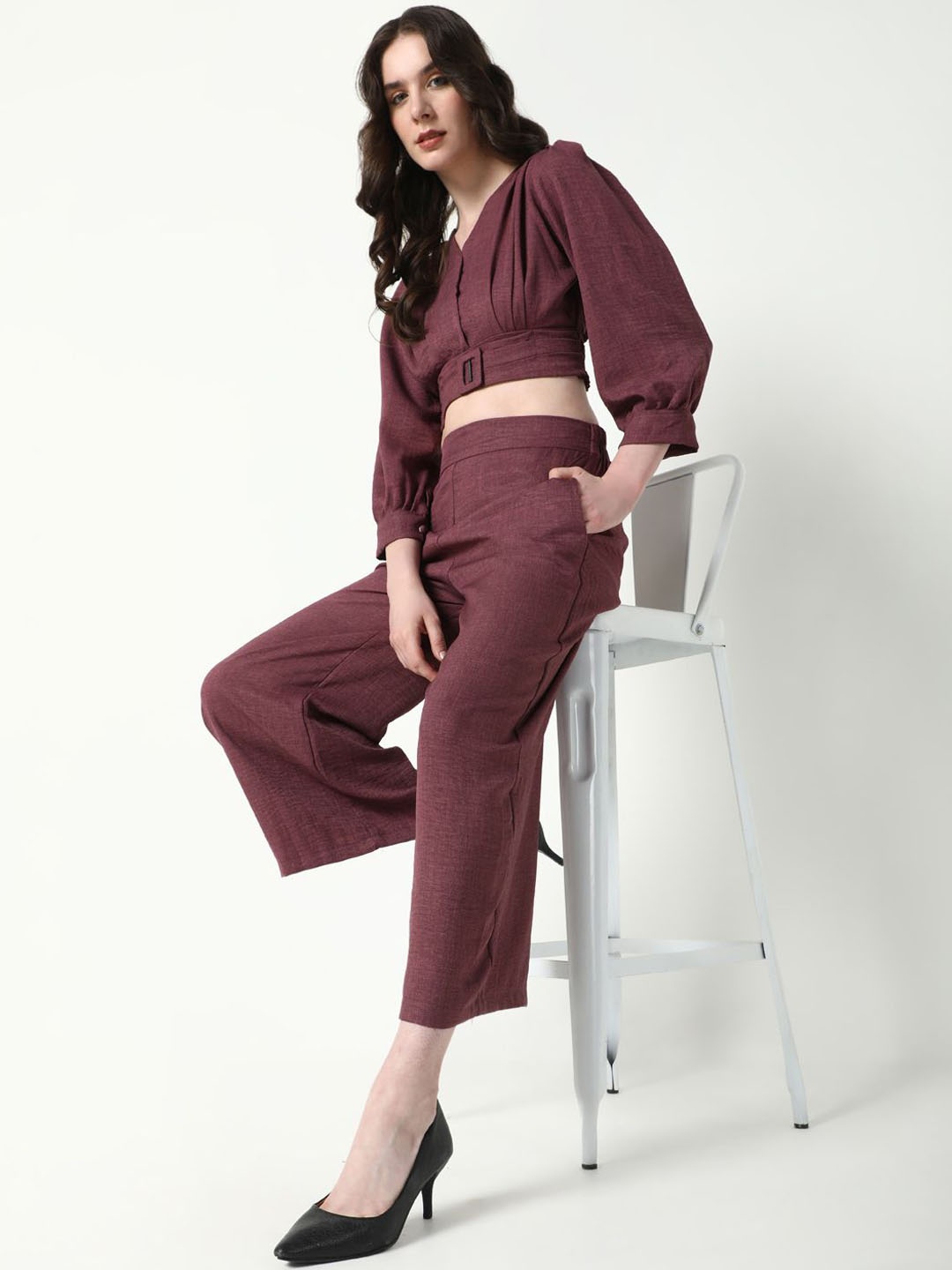 

SHOWOFF Top With Trouser Co-Ords, Maroon