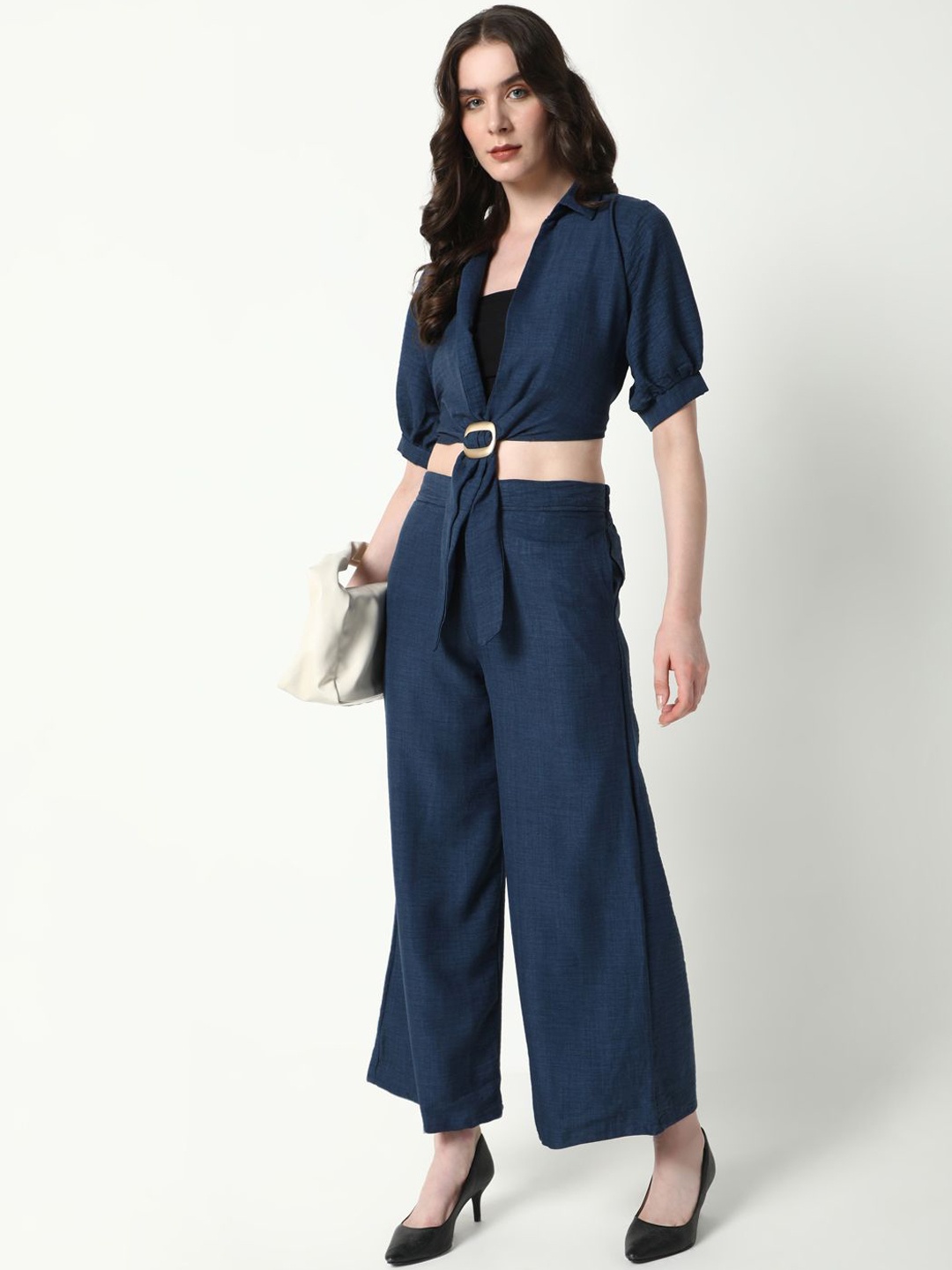 

SHOWOFF Shirt Collar Top and Trouser With Inner Tube Top Co-Ords, Teal
