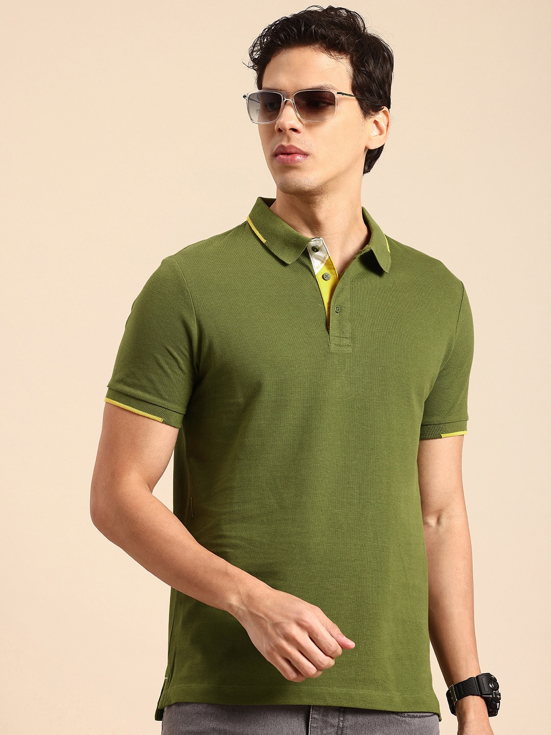 

Being Human Polo Collar Pure Cotton T-shirt, Green