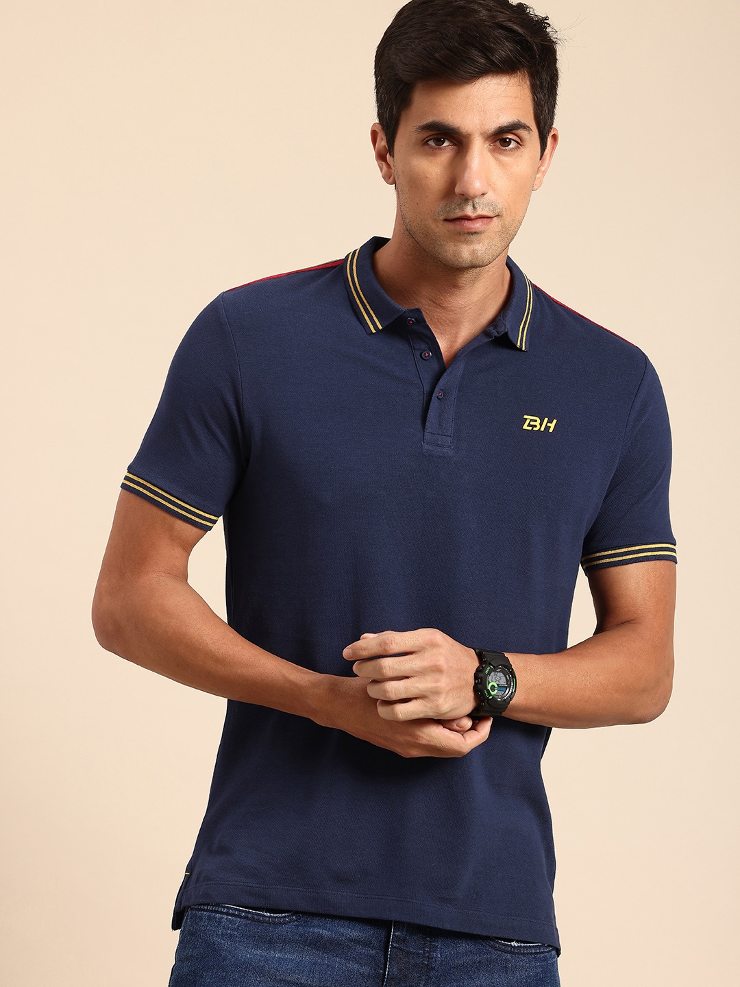 

Being Human Polo Collar Pure Cotton T-shirt, Navy blue