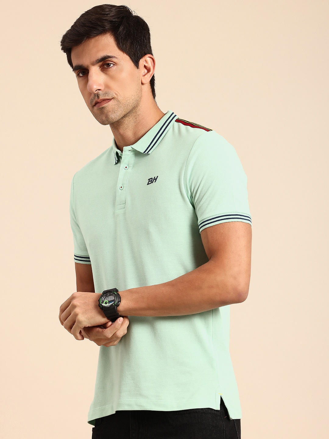 

Being Human Polo Collar Pure Cotton T-shirt, Green
