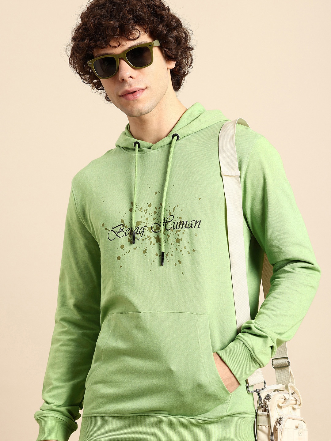 

Being Human Brand Logo Printed Hooded Pure Cotton Sweatshirt, Green