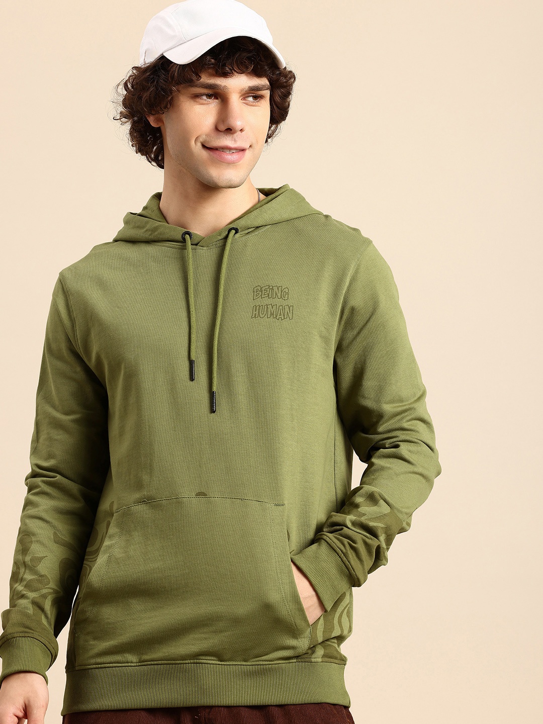 

Being Human Hooded Pure Cotton Sweatshirt, Olive