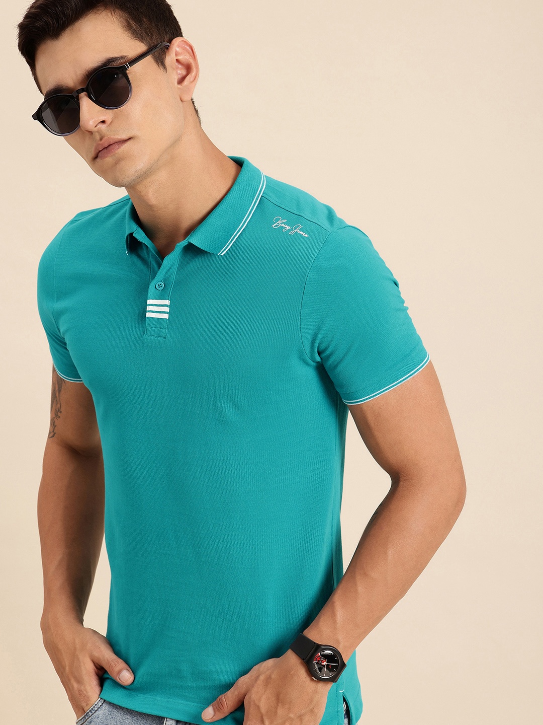 

Being Human Polo Collar Pure Cotton T-shirt, Teal