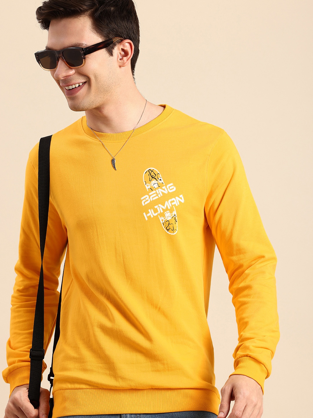 

Being Human Brand Logo Printed Pure Cotton Sweatshirt, Yellow