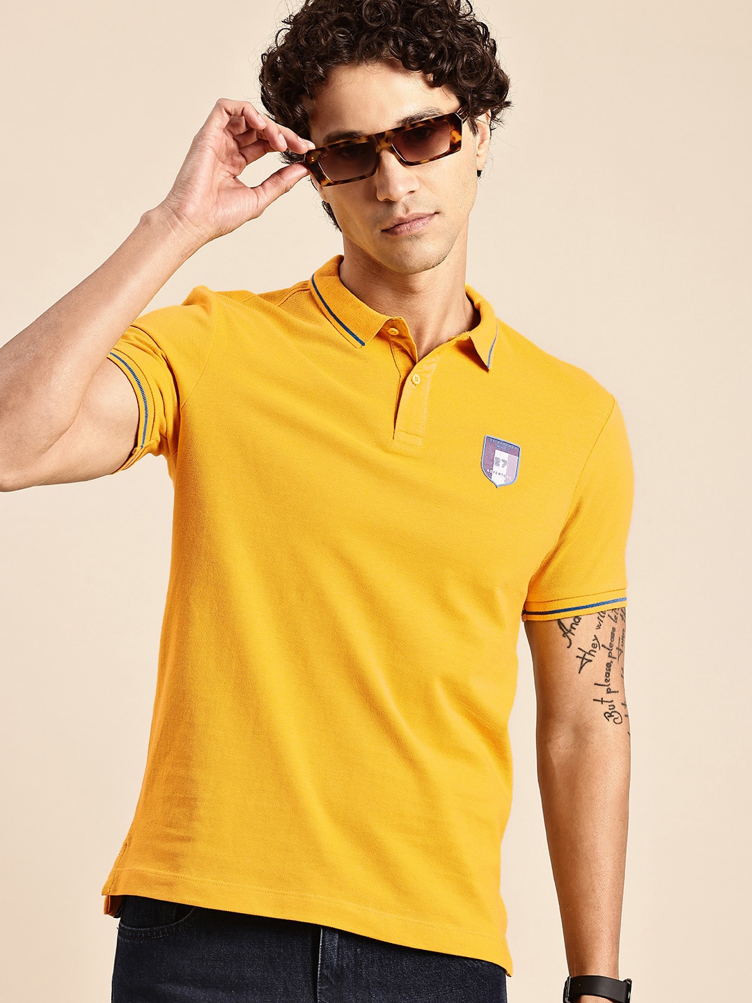 

Being Human Polo Collar Pure Cotton T-shirt, Yellow