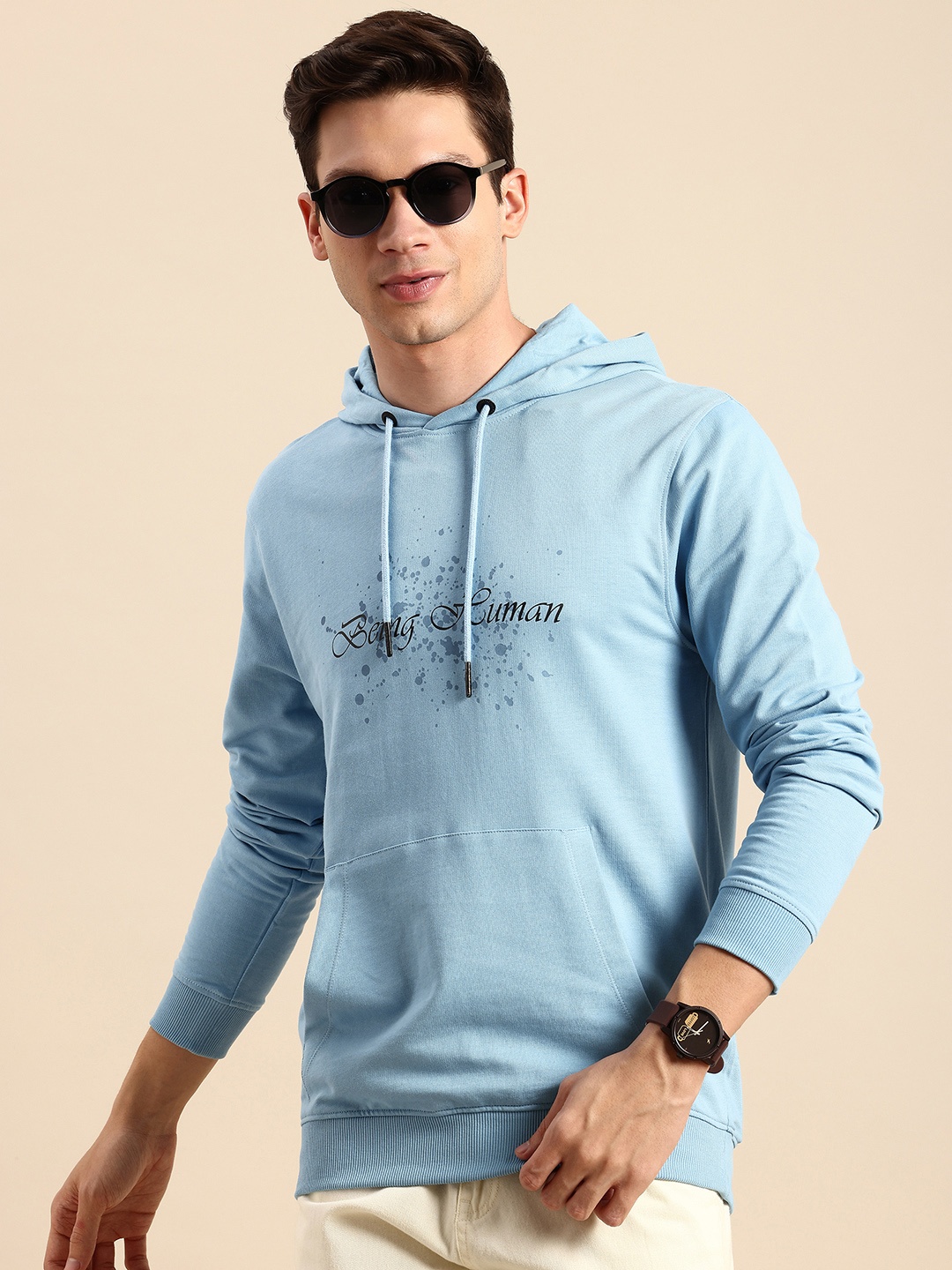 

Being Human Pure Cotton Brad Logo Printed Hooded Sweatshirt, Blue