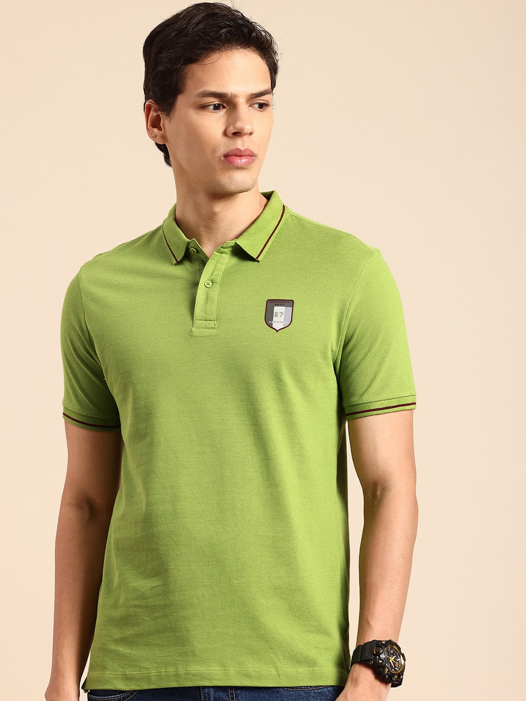 

Being Human Pure Cotton Polo Collar T-shirt, Green