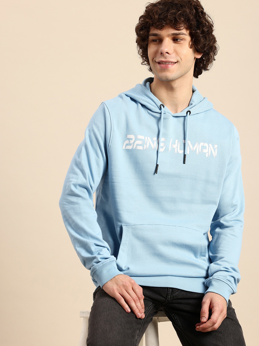 

Being Human Pure Cotton Brad Logo Printed Hooded Sweatshirt, Blue