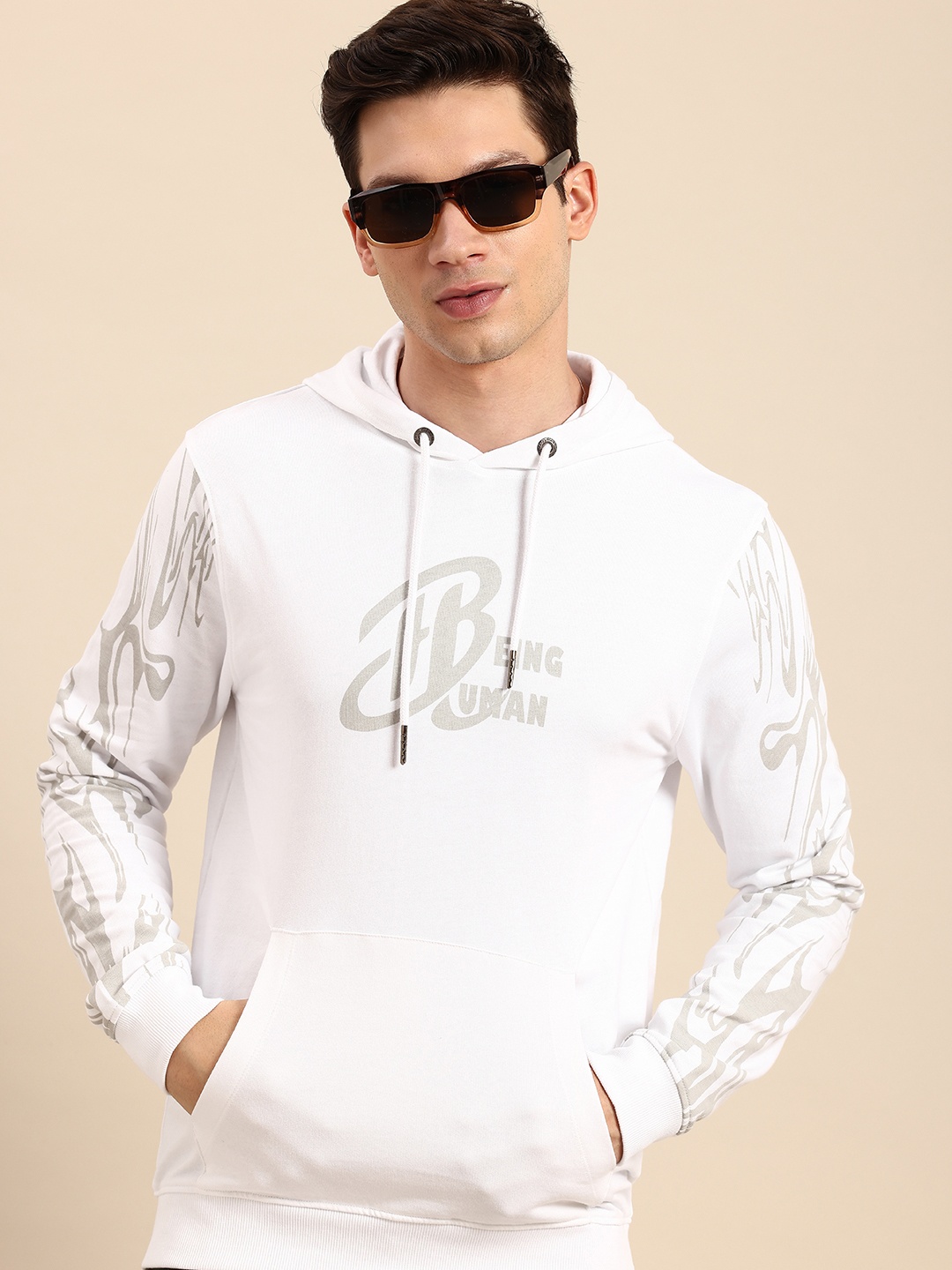 

Being Human Brand Logo Printed Hooded Pure Cotton Sweatshirt, White
