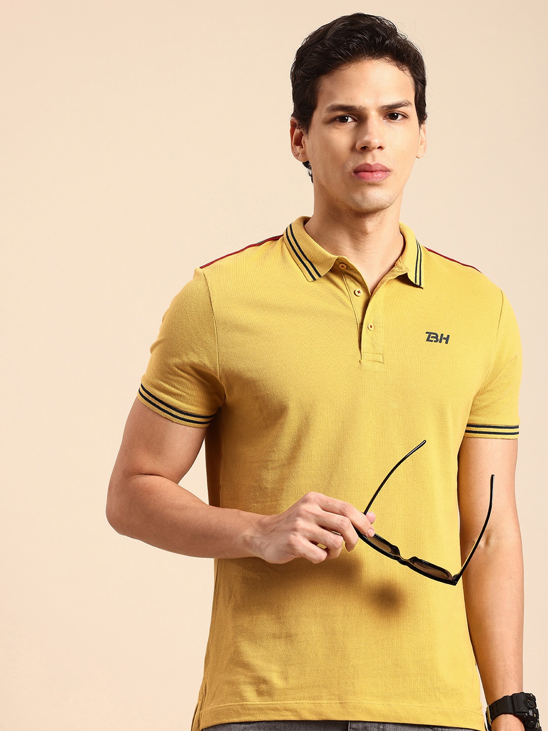 

Being Human Polo Collar Pure Cotton T-shirt, Mustard