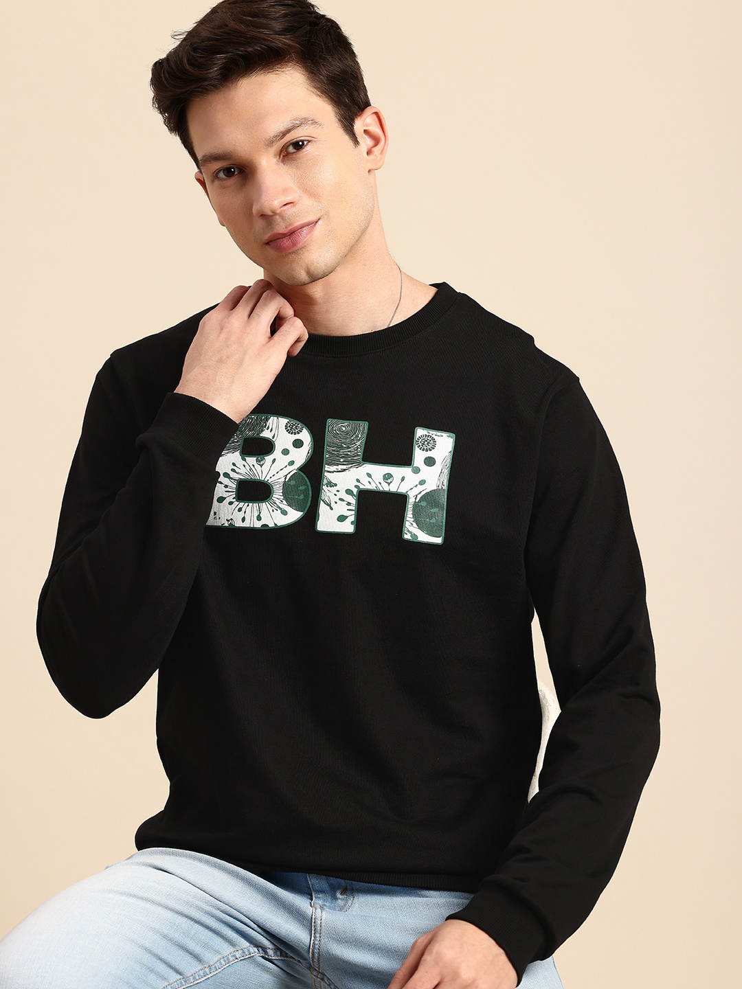 

Being Human Printed Pure Cotton Sweatshirt, Black