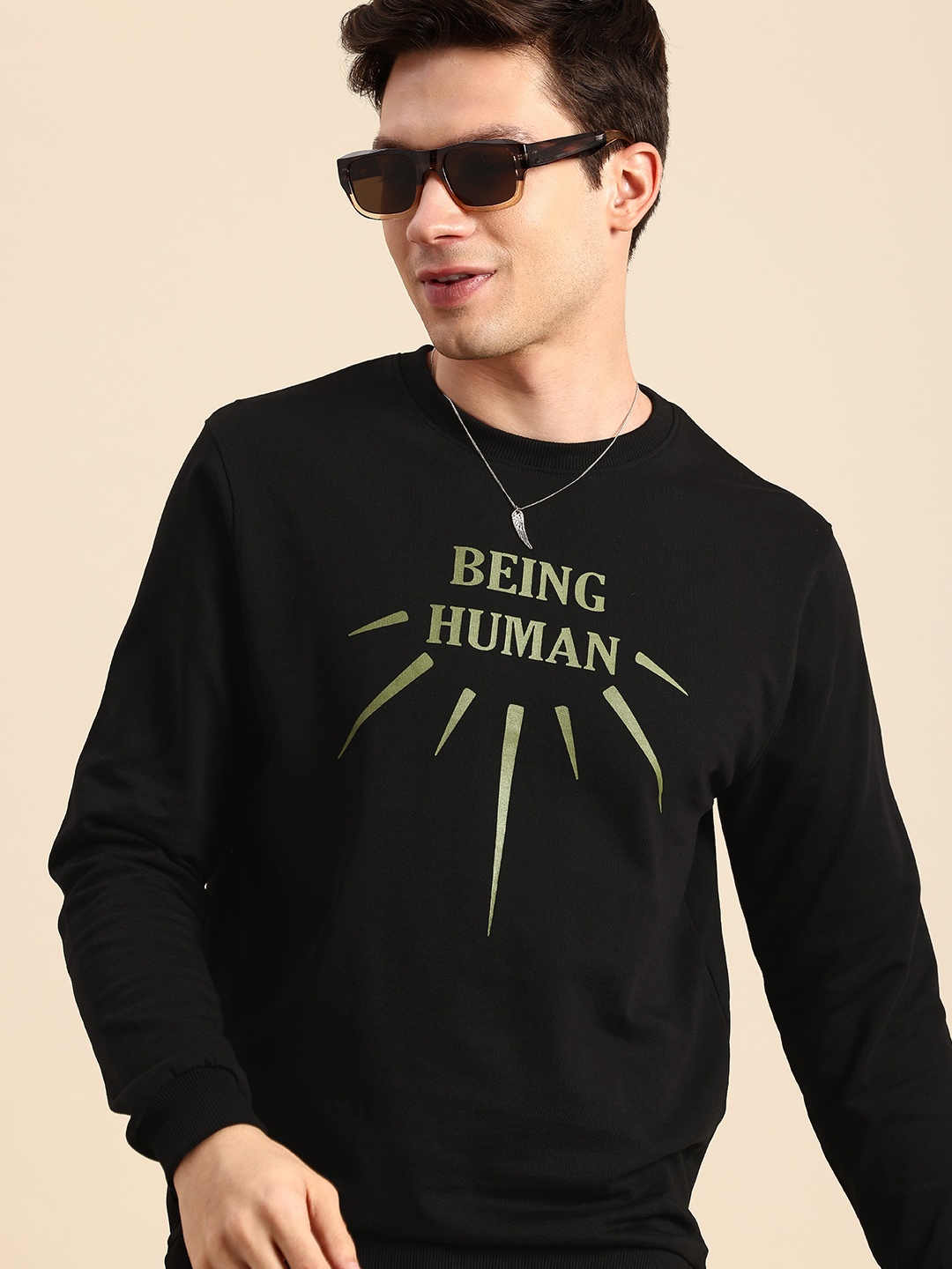 

Being Human Brand Logo Printed Pure Cotton Sweatshirt, Black