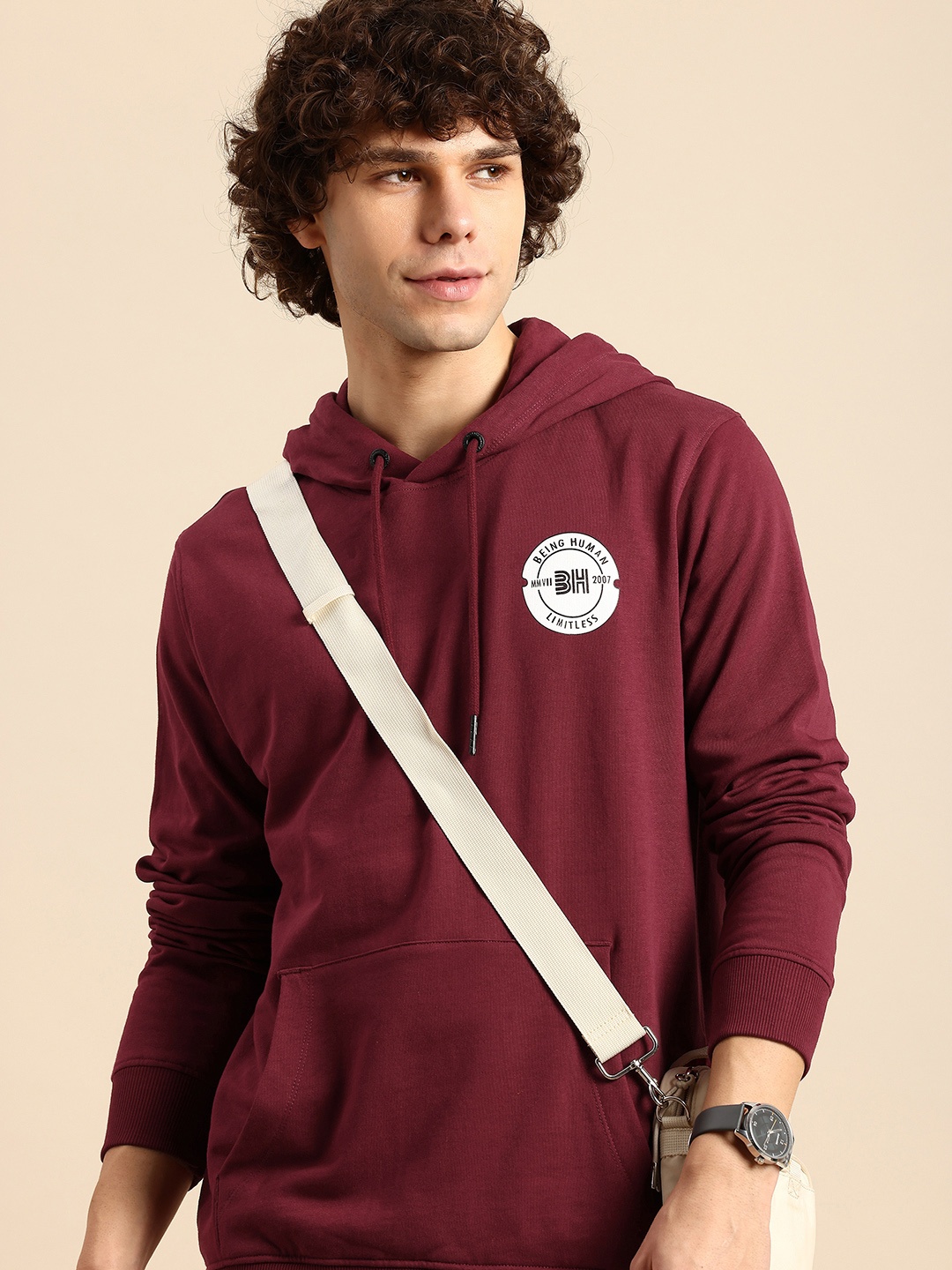 

Being Human Pure Cotton Minimal Brad Logo Printed Hooded Sweatshirt, Maroon