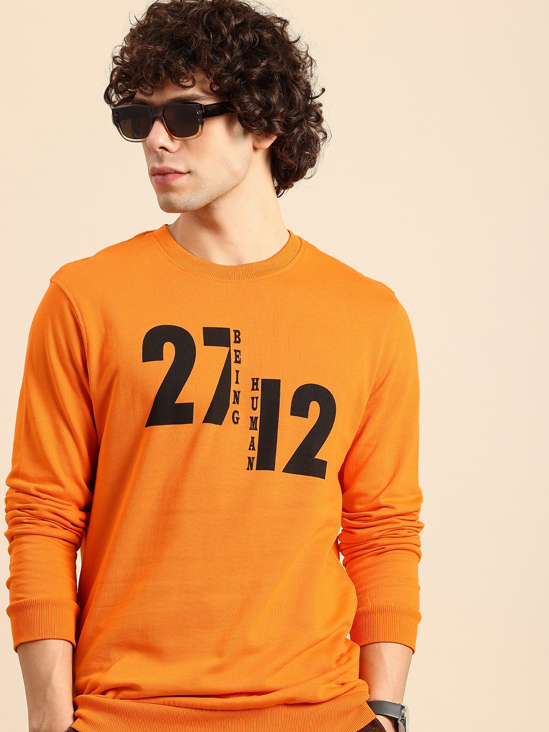 

Being Human Printed Pure Cotton Sweatshirt, Orange