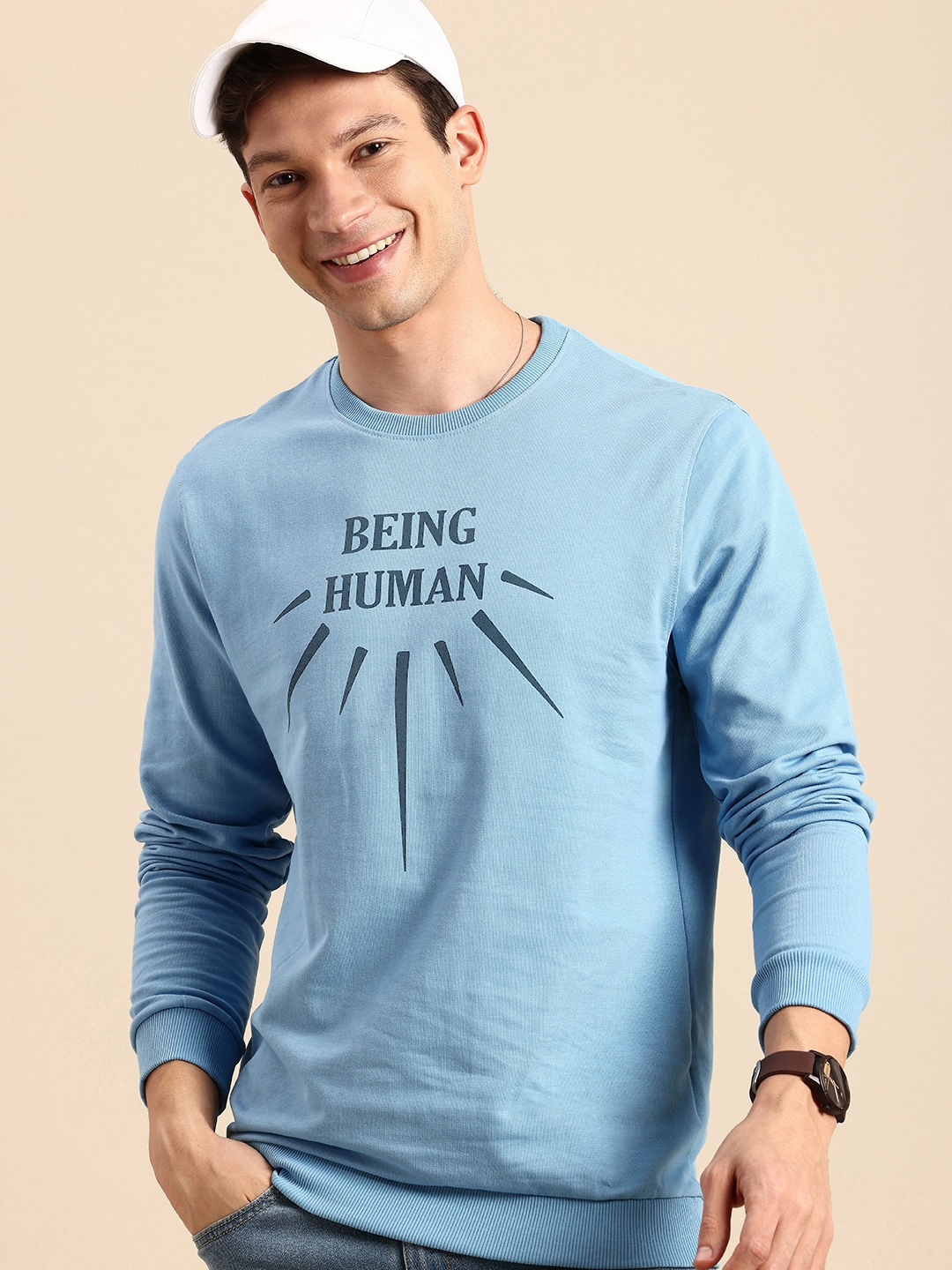

Being Human Brand Logo Printed Pure Cotton Sweatshirt, Blue