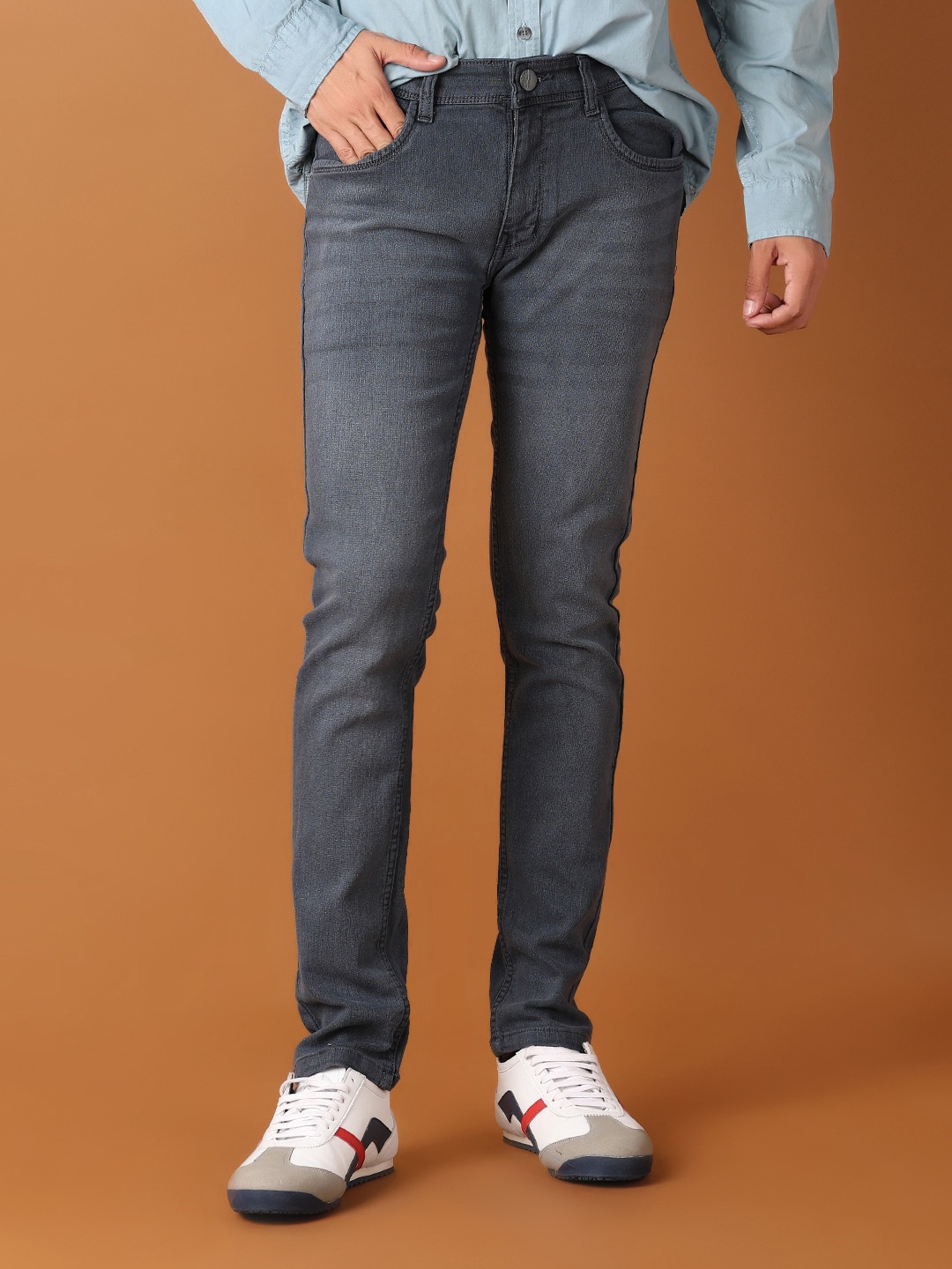 

V-Mart Men Cotton Slim Fit Light Fade Stretchable Casual Jeans, Grey