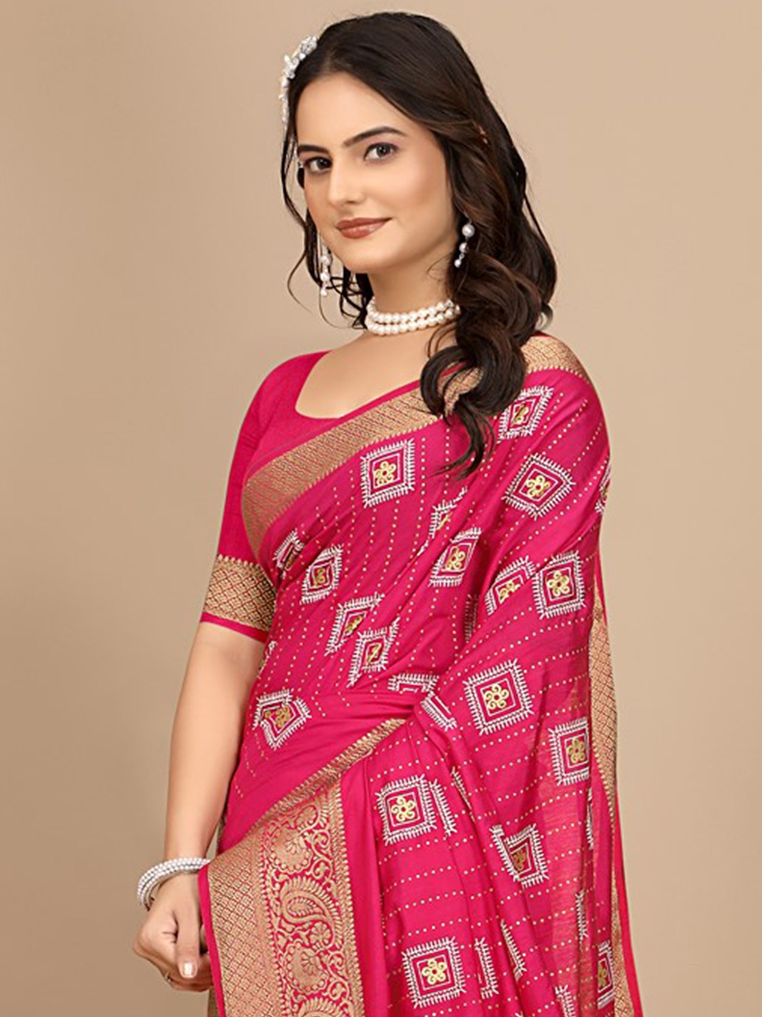 Pionex Woven Design Ethnic Motifs Zari Saree, Pink