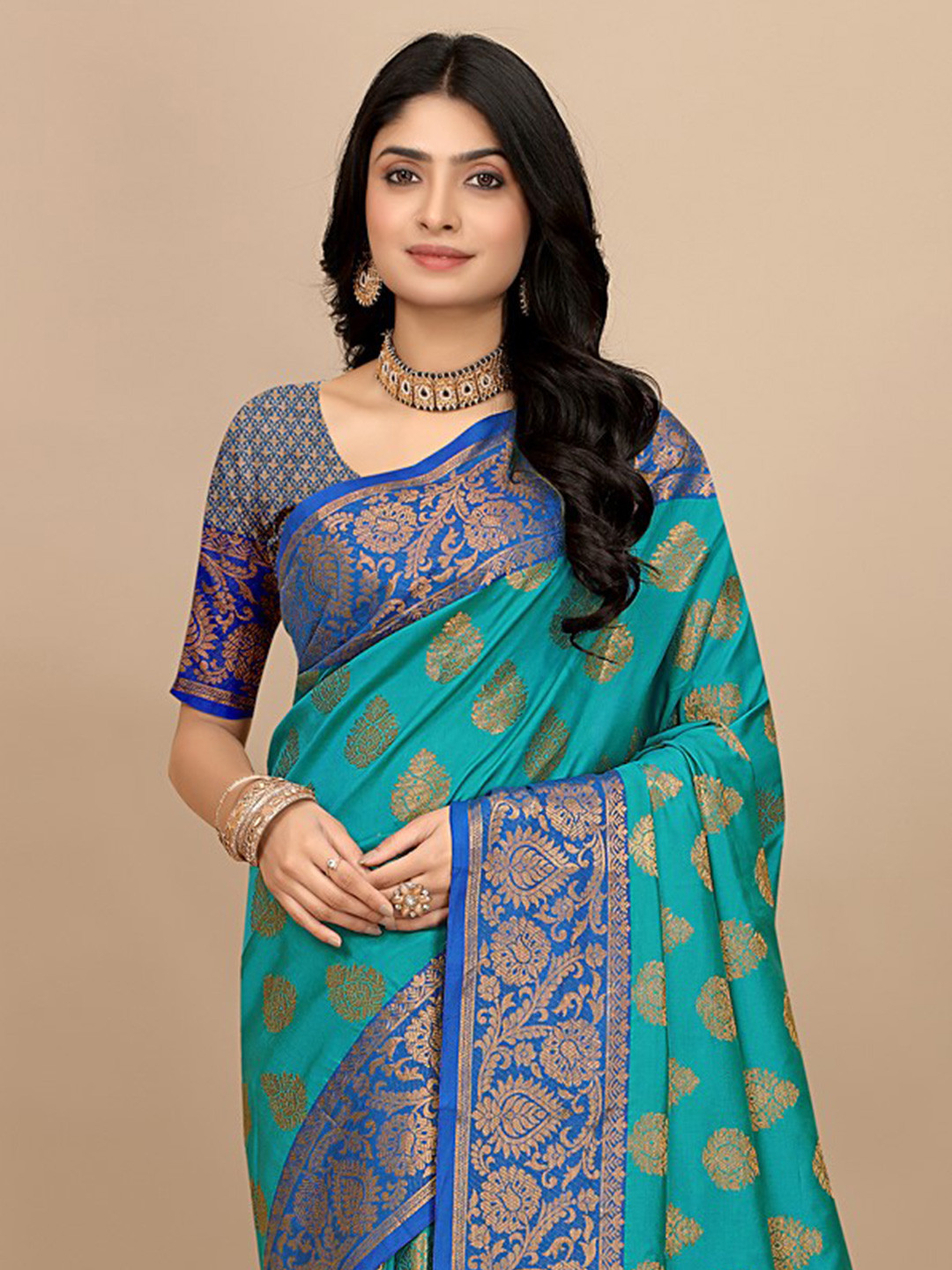 

Pionex Pure Silk Woven Design Zari Saree, Blue