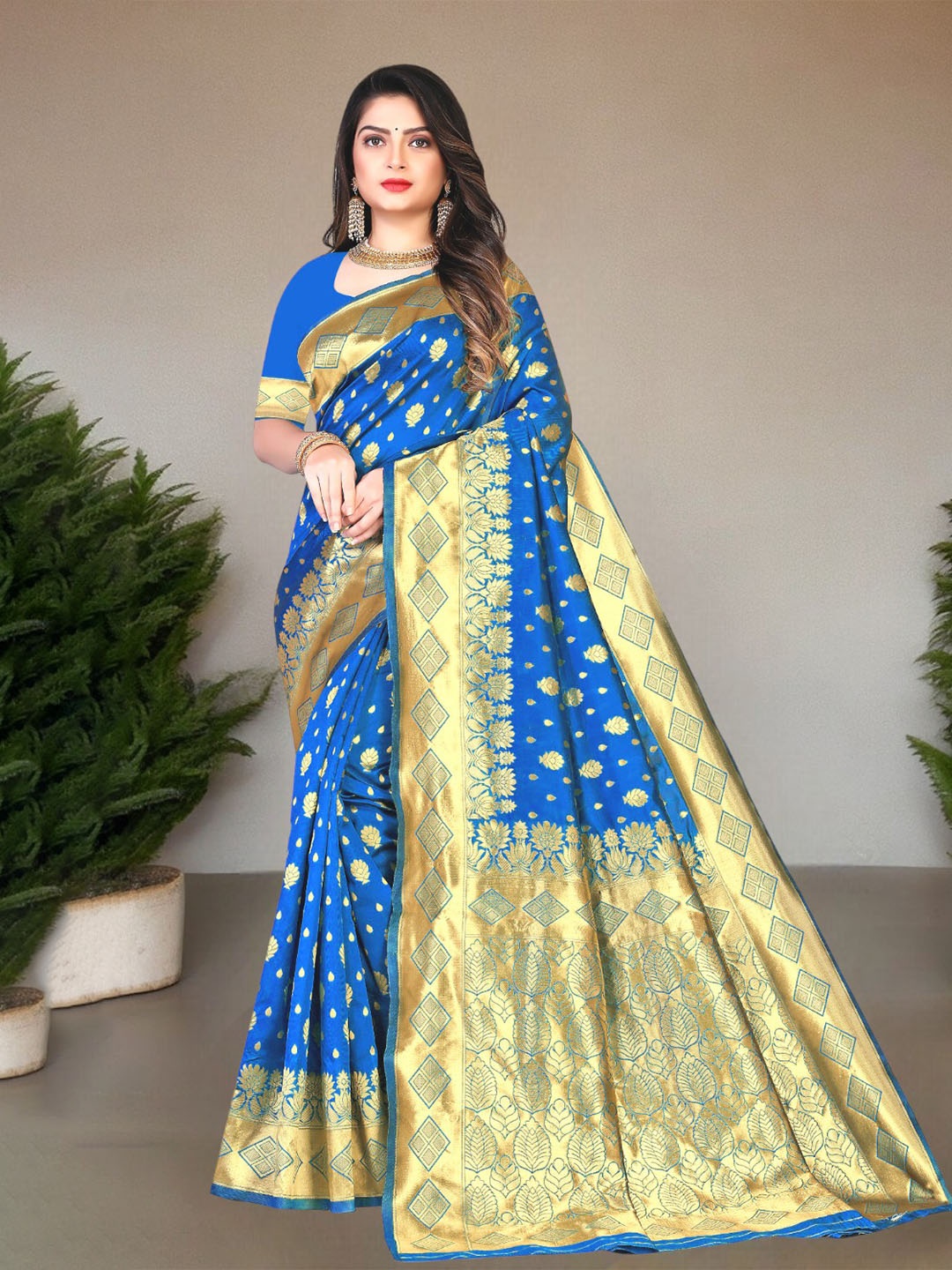 

Pionex Woven Design Zari Pure Silk Saree, Blue
