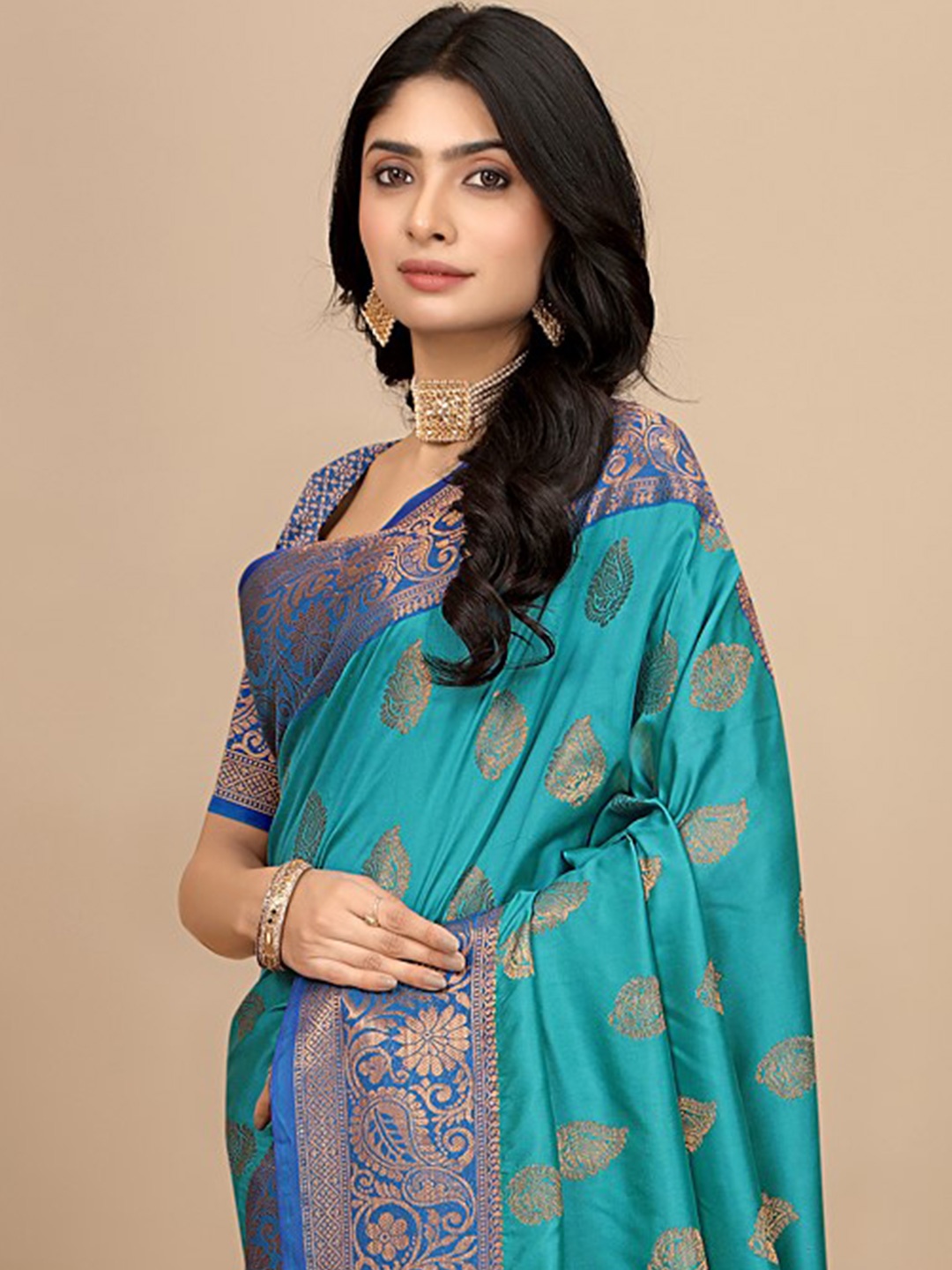

Pionex Woven Design Zari Pure Silk Saree, Teal